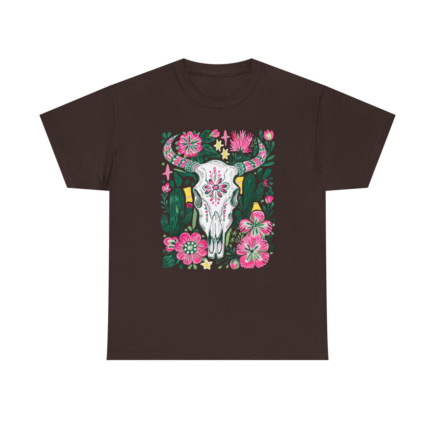 Floral Southwest Skull Tee - Pink Cactus & Wildflower Graphic Shirt