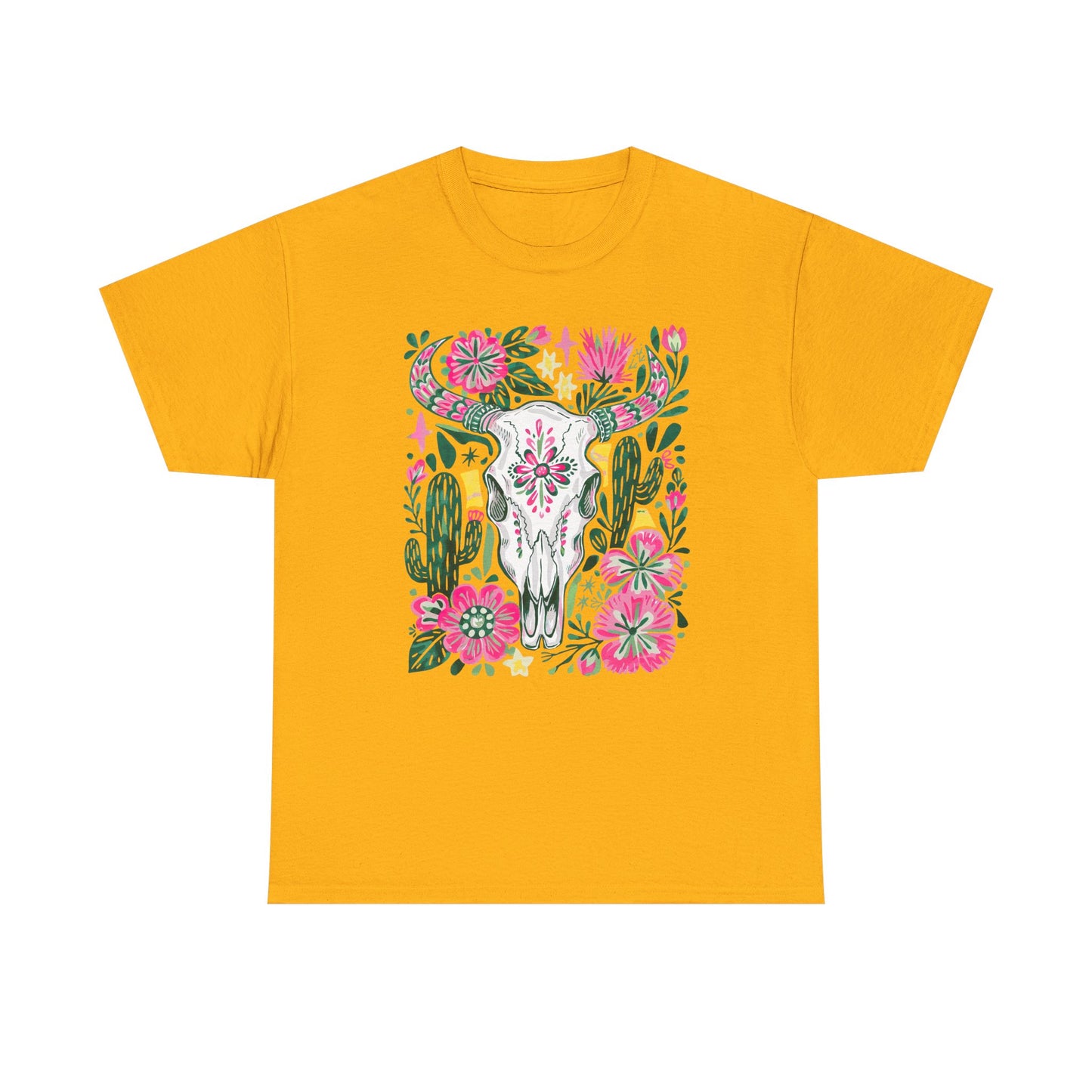 Floral Southwest Skull Tee - Pink Cactus & Wildflower Graphic Shirt