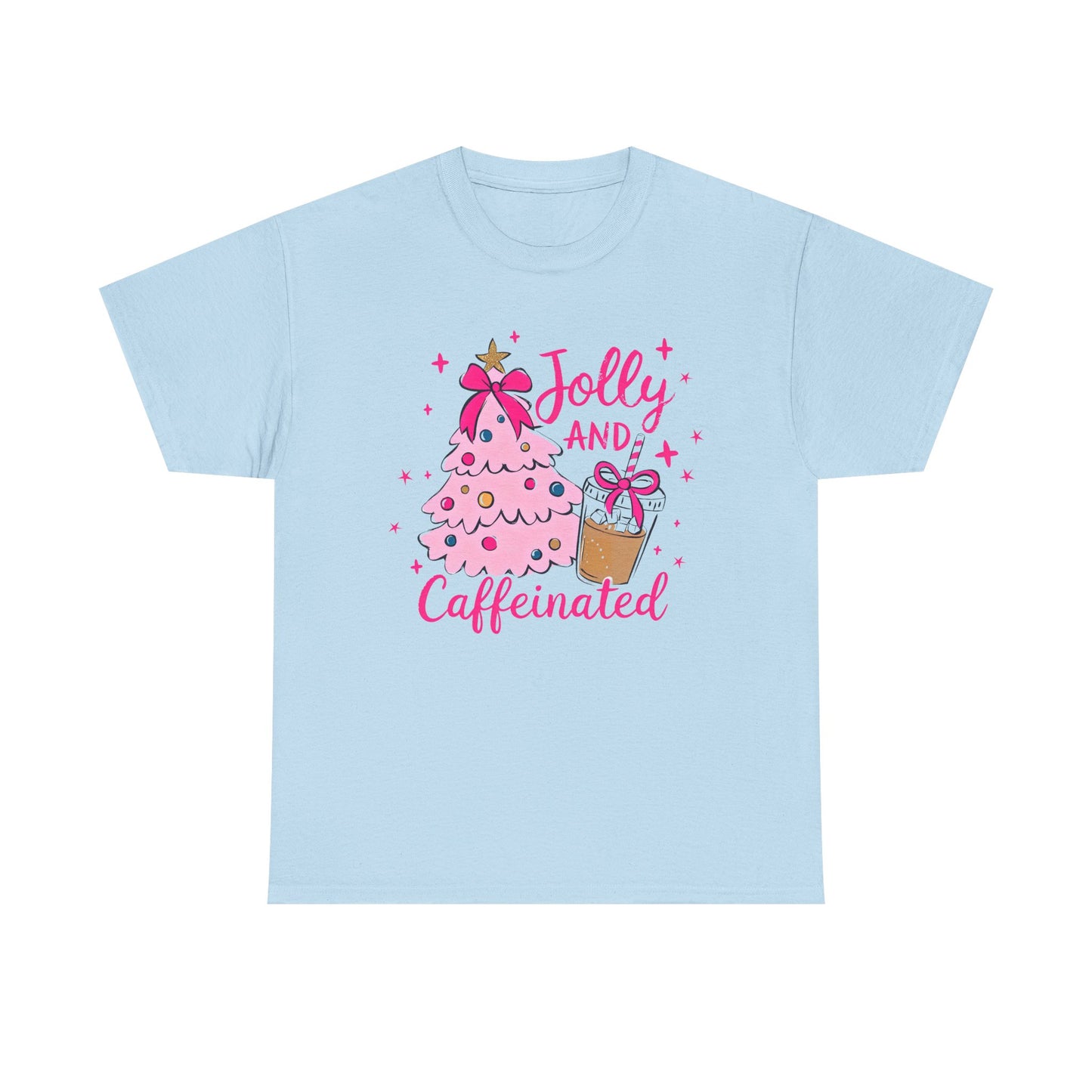 Jolly & Caffeinated Tee, Christmas Gift, Holiday Shirt, Festive Apparel, Unisex Cotton Tee, Fun Holiday Style