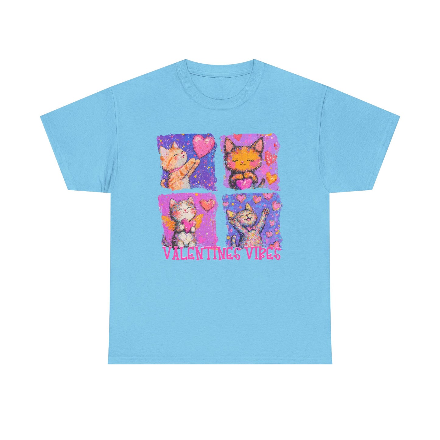 Valentine's Vibes Unisex Heavy Cotton Tee - Cute Cat Graphic T-Shirt