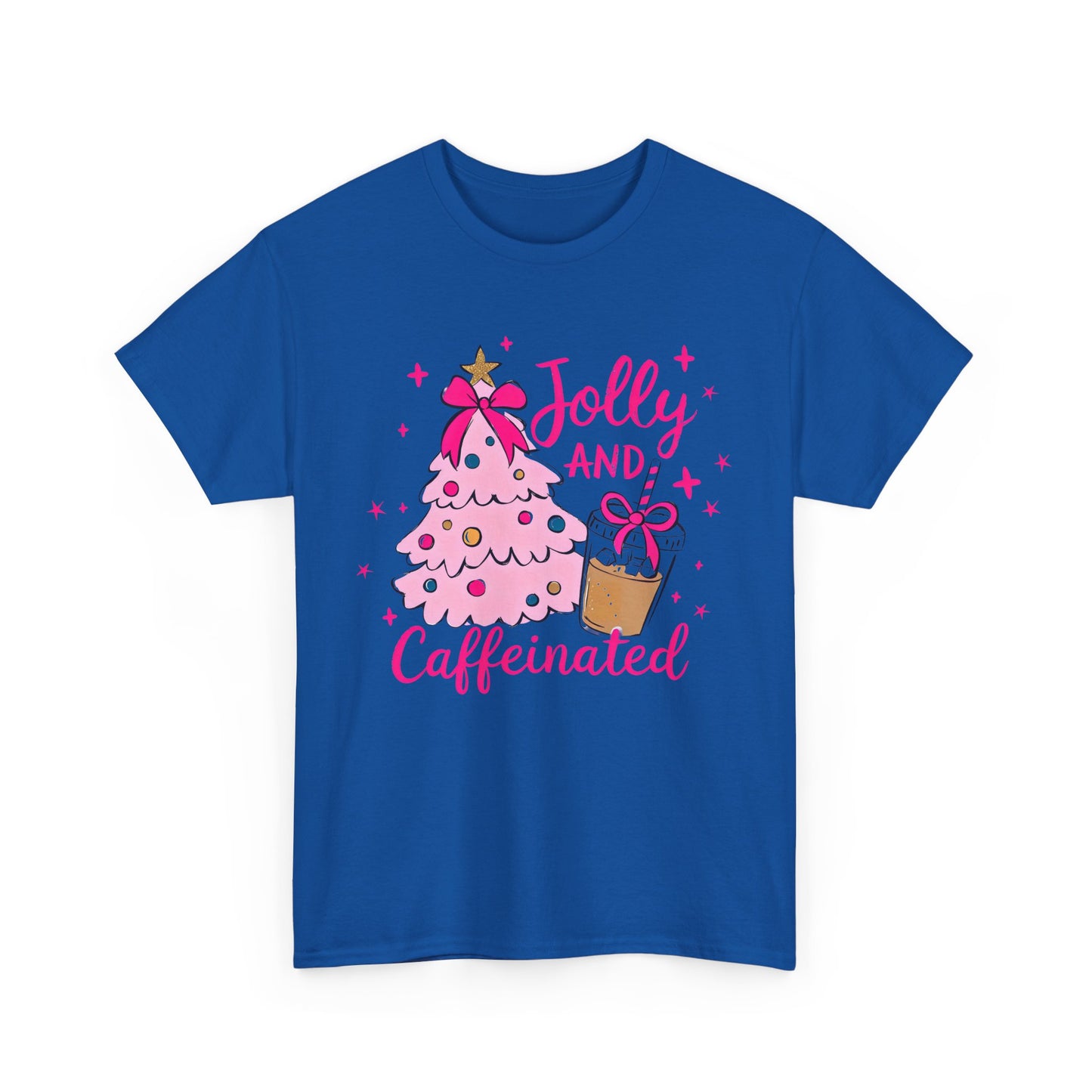 Jolly & Caffeinated Tee, Christmas Gift, Holiday Shirt, Festive Apparel, Unisex Cotton Tee, Fun Holiday Style