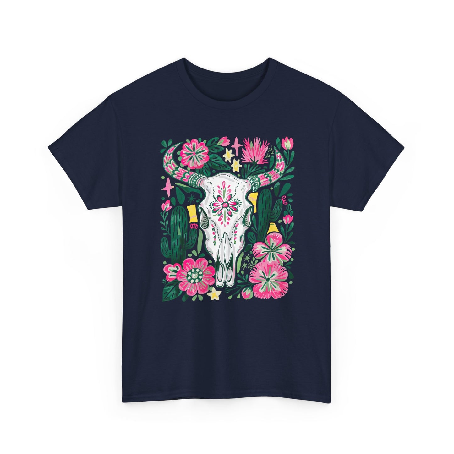 Floral Southwest Skull Tee - Pink Cactus & Wildflower Graphic Shirt