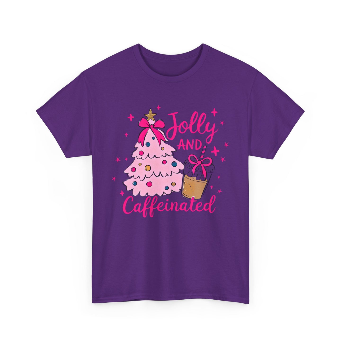 Jolly & Caffeinated Tee, Christmas Gift, Holiday Shirt, Festive Apparel, Unisex Cotton Tee, Fun Holiday Style