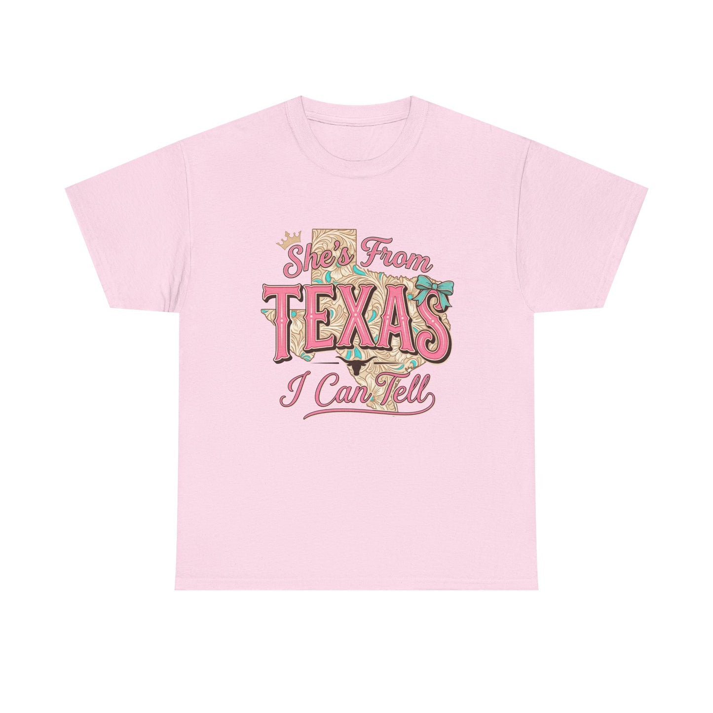 Texas I Can Tell T-Shirt - Retro Pink "She's From Texas" Graphic Tee