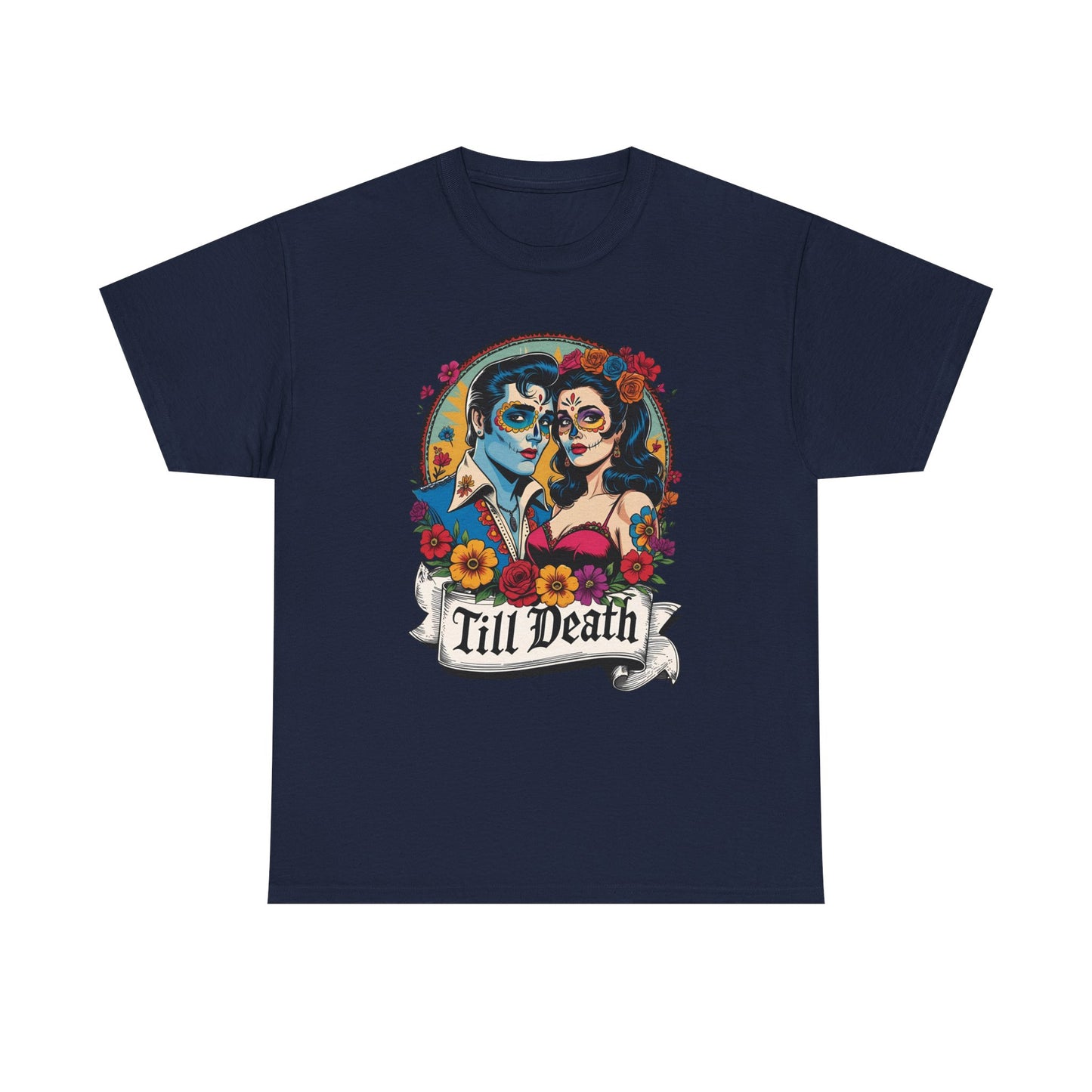 Till Death Unisex Heavy Cotton Tee, Casual Graphic T-Shirt, Gothic Style Shirt, Couples Gift, Halloween Apparel, Everyday Wear