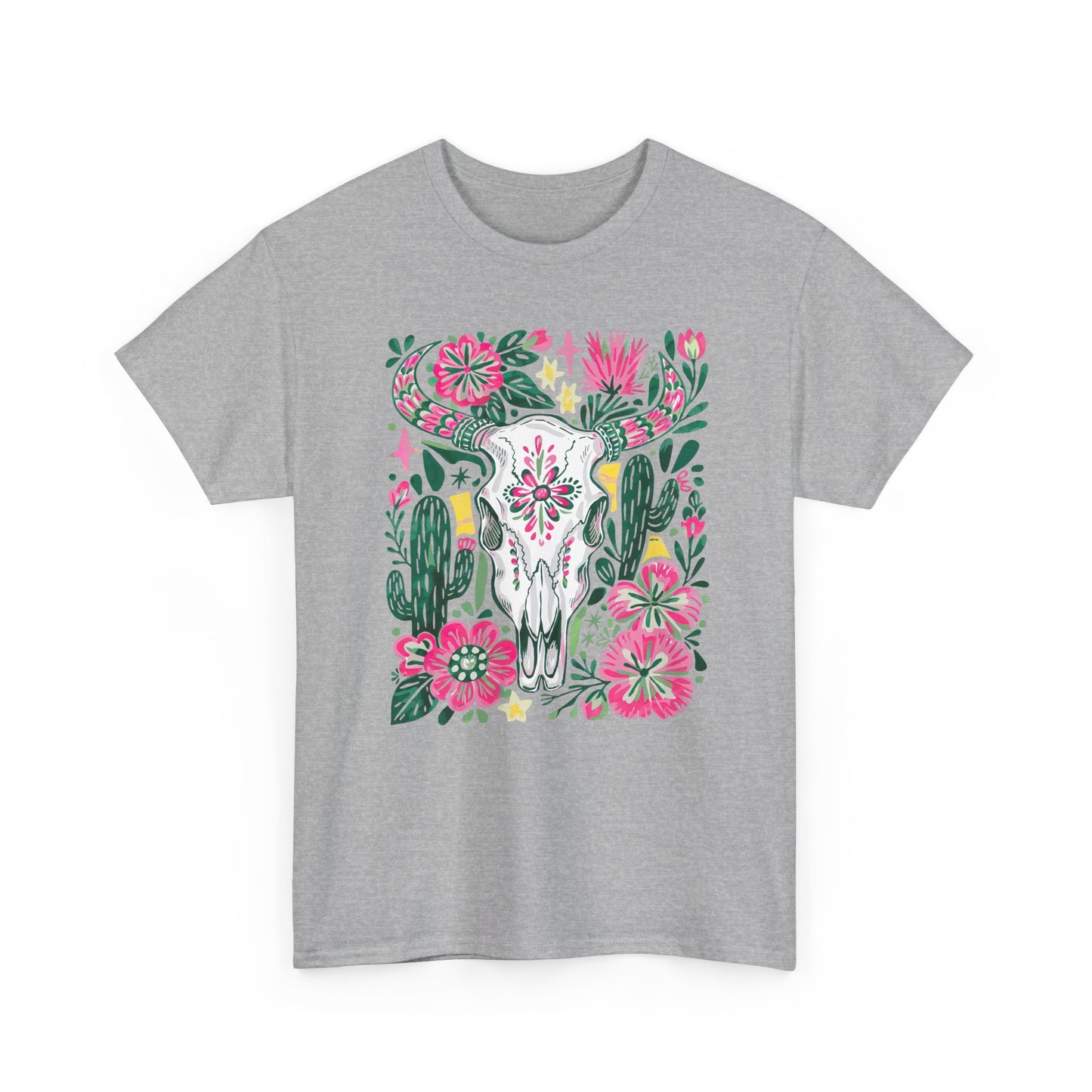 Floral Southwest Skull Tee - Pink Cactus & Wildflower Graphic Shirt