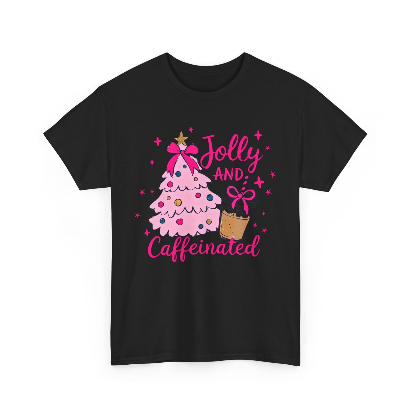 Jolly & Caffeinated Tee, Christmas Gift, Holiday Shirt, Festive Apparel, Unisex Cotton Tee, Fun Holiday Style