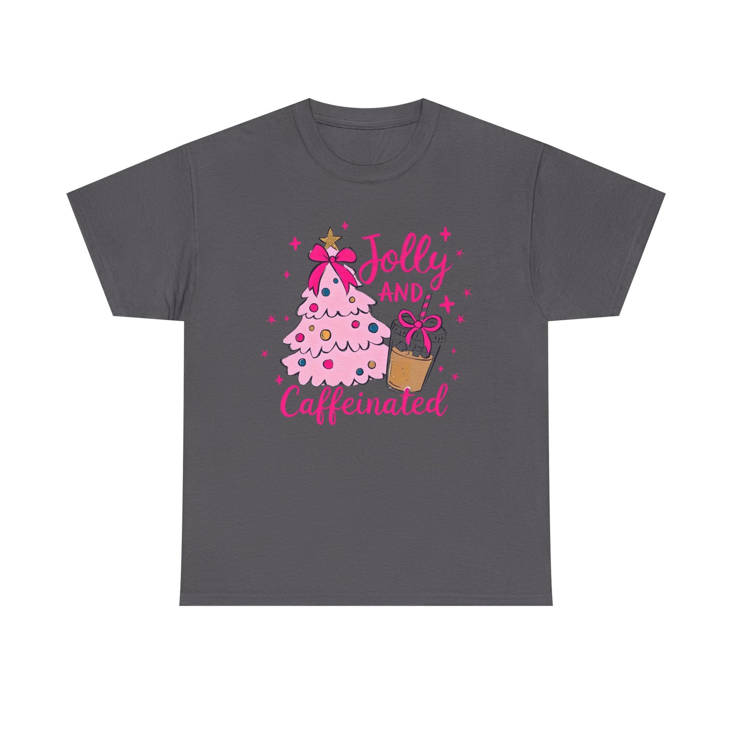 Jolly & Caffeinated Tee, Christmas Gift, Holiday Shirt, Festive Apparel, Unisex Cotton Tee, Fun Holiday Style