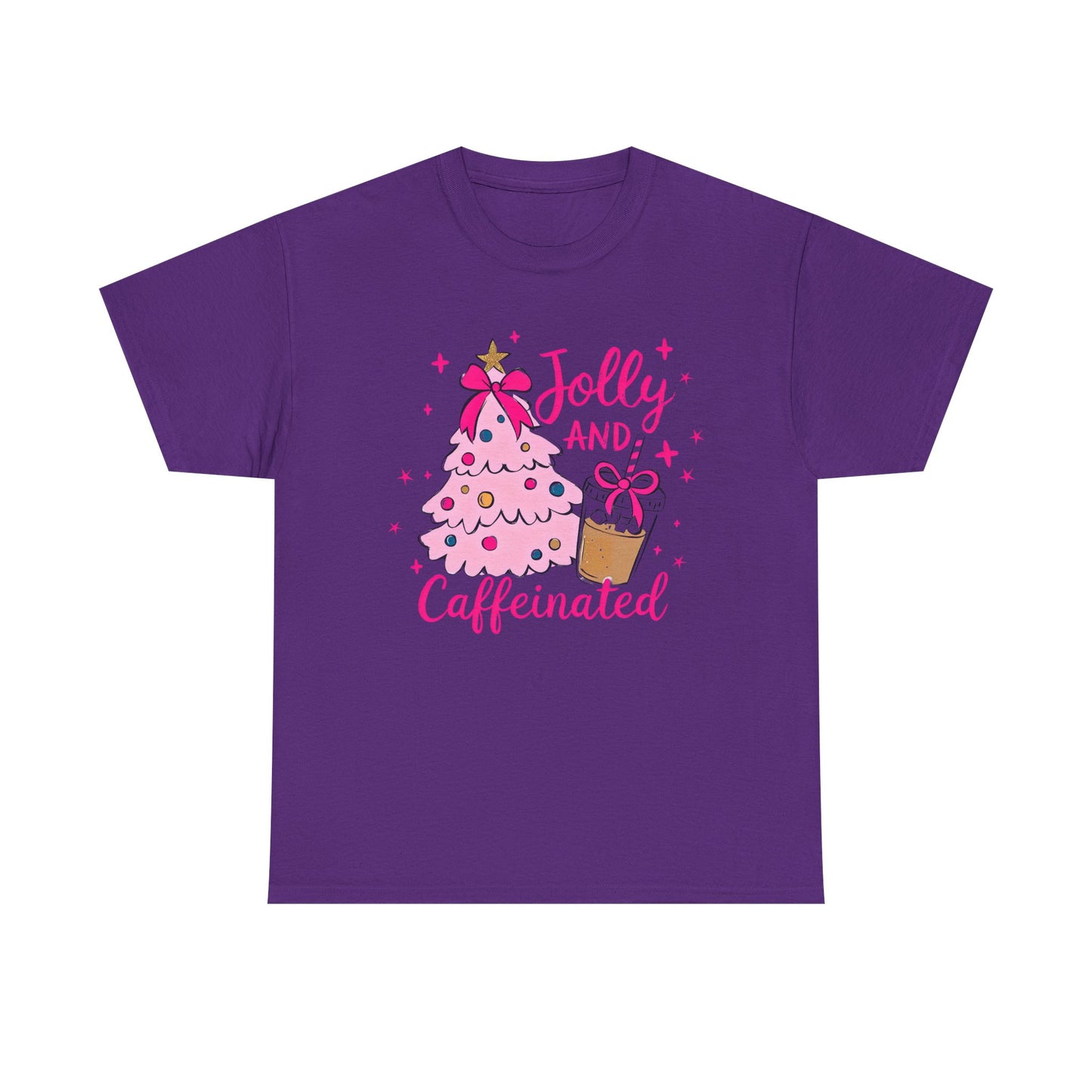 Jolly & Caffeinated Tee, Christmas Gift, Holiday Shirt, Festive Apparel, Unisex Cotton Tee, Fun Holiday Style