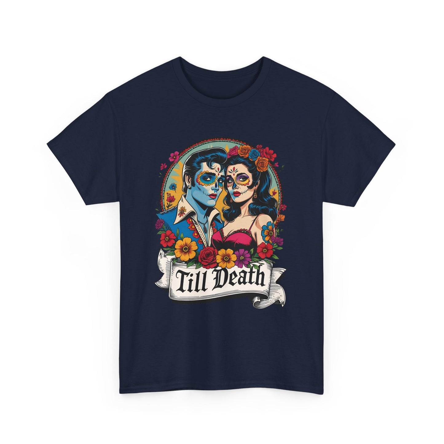 Till Death Unisex Heavy Cotton Tee, Casual Graphic T-Shirt, Gothic Style Shirt, Couples Gift, Halloween Apparel, Everyday Wear