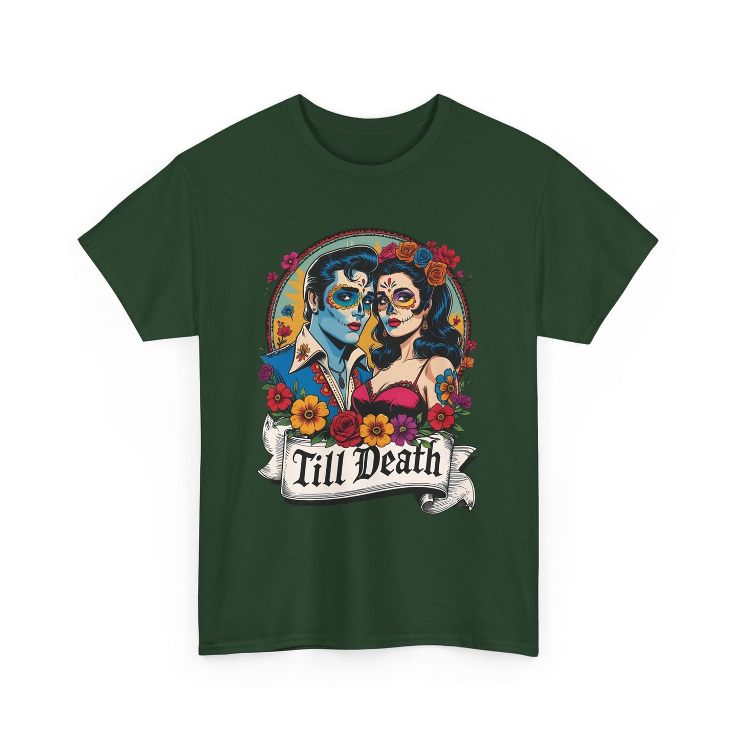 Till Death Unisex Heavy Cotton Tee, Casual Graphic T-Shirt, Gothic Style Shirt, Couples Gift, Halloween Apparel, Everyday Wear