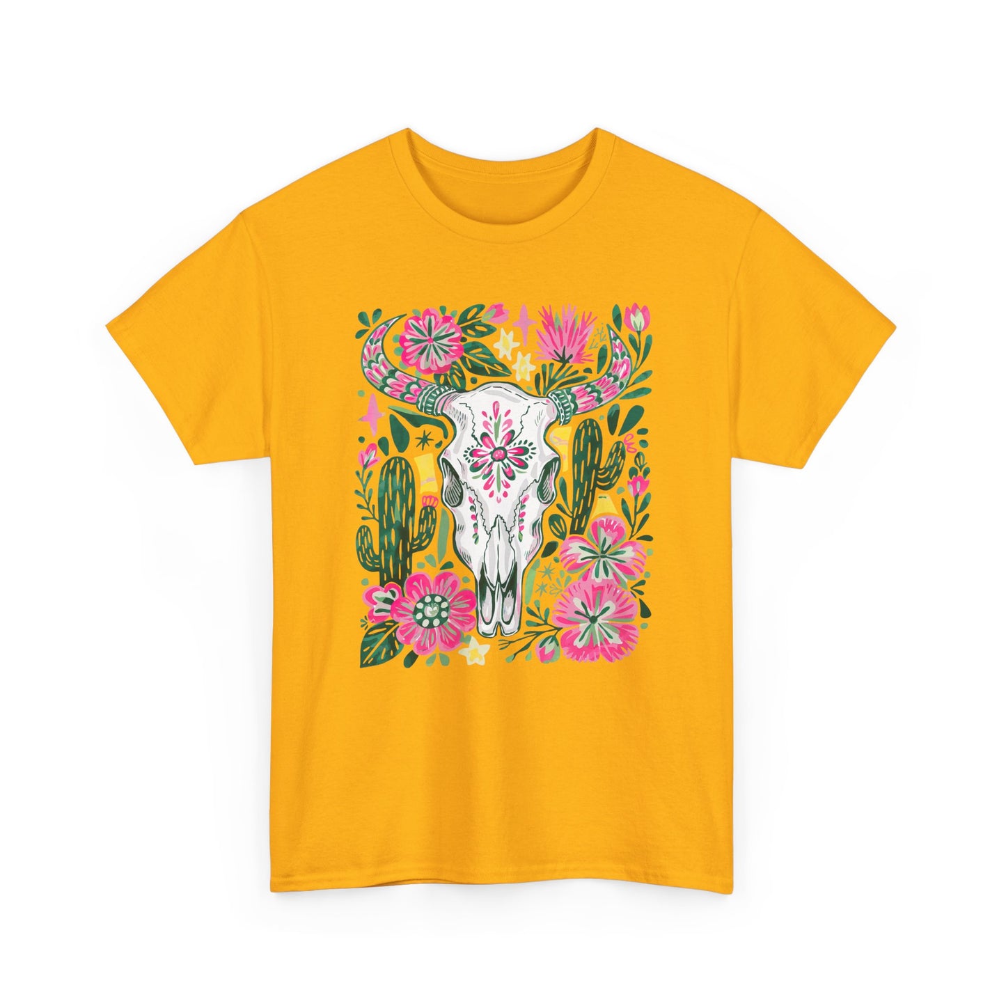 Floral Southwest Skull Tee - Pink Cactus & Wildflower Graphic Shirt
