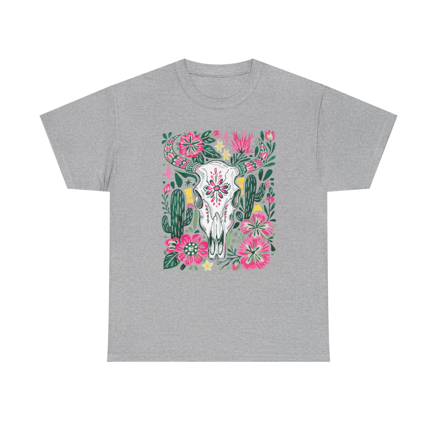 Floral Southwest Skull Tee - Pink Cactus & Wildflower Graphic Shirt