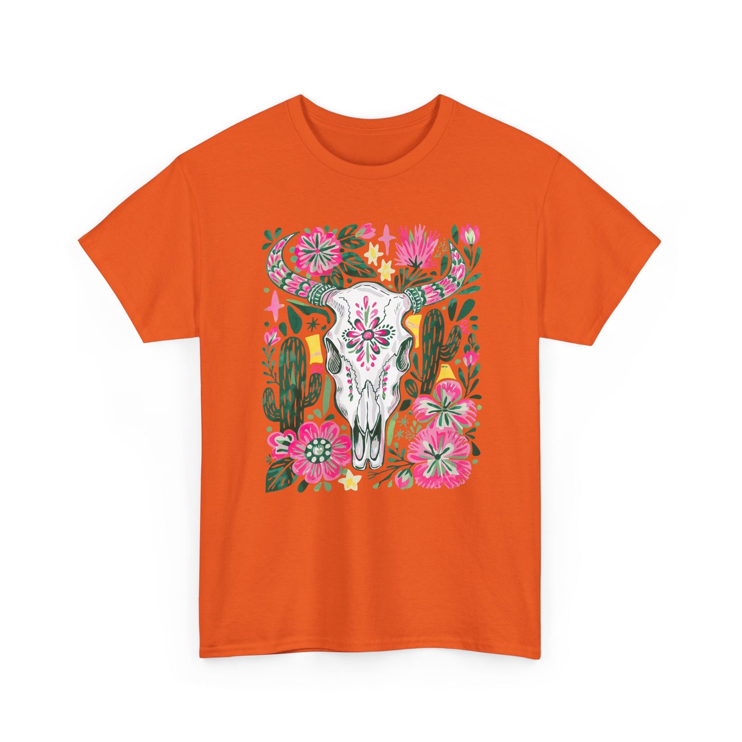 Floral Southwest Skull Tee - Pink Cactus & Wildflower Graphic Shirt