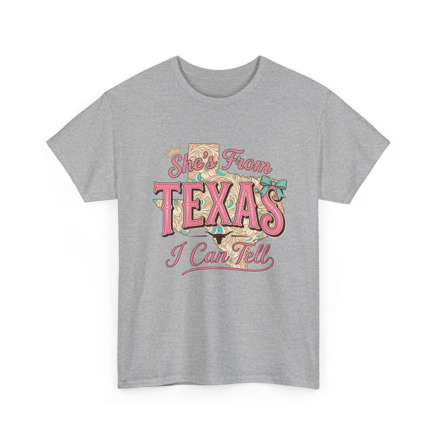 Texas I Can Tell T-Shirt - Retro Pink "She's From Texas" Graphic Tee