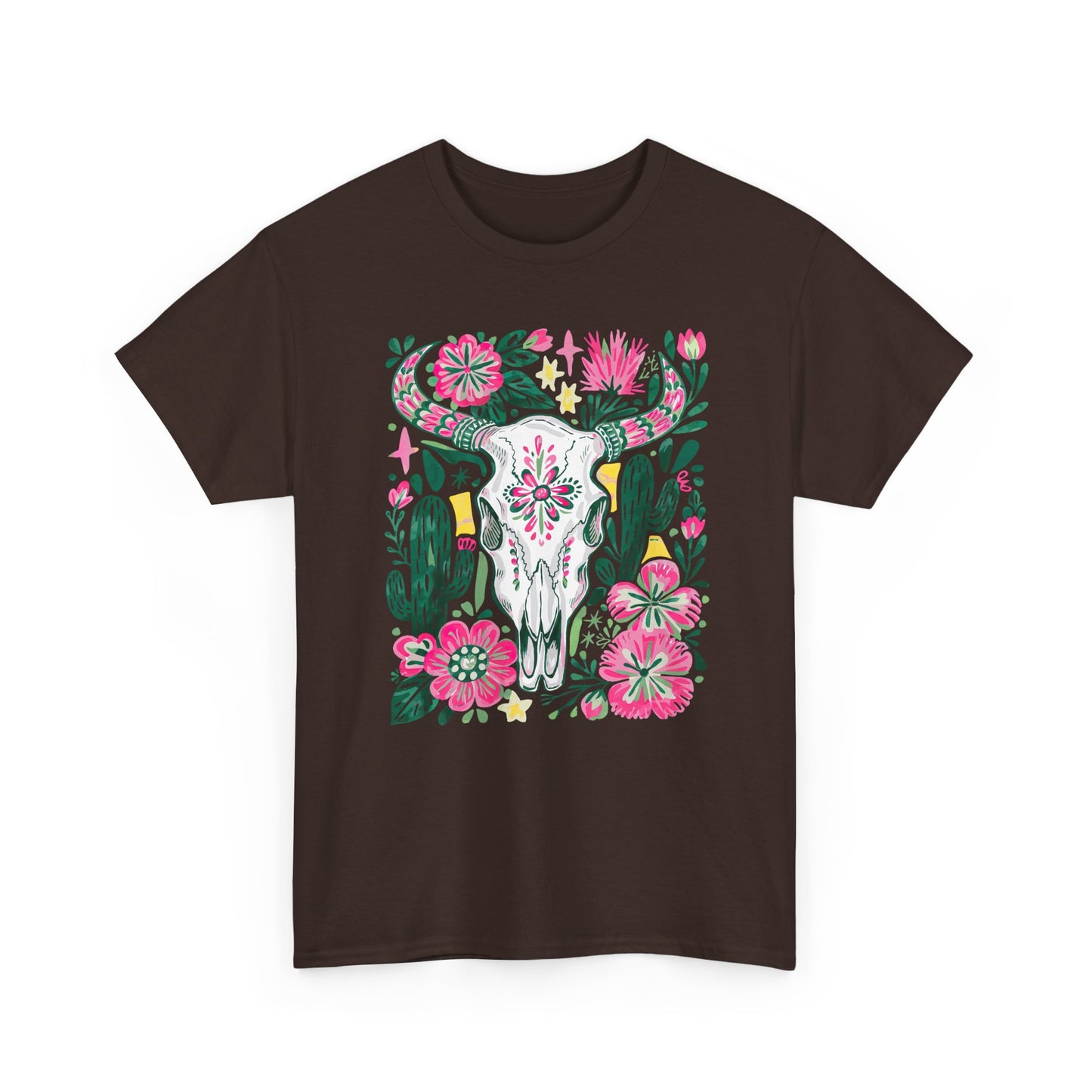 Floral Southwest Skull Tee - Pink Cactus & Wildflower Graphic Shirt