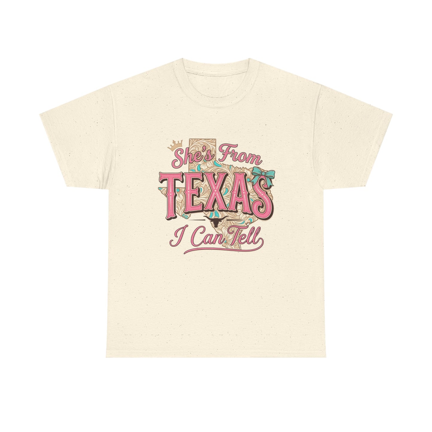 Texas I Can Tell T-Shirt - Retro Pink "She's From Texas" Graphic Tee