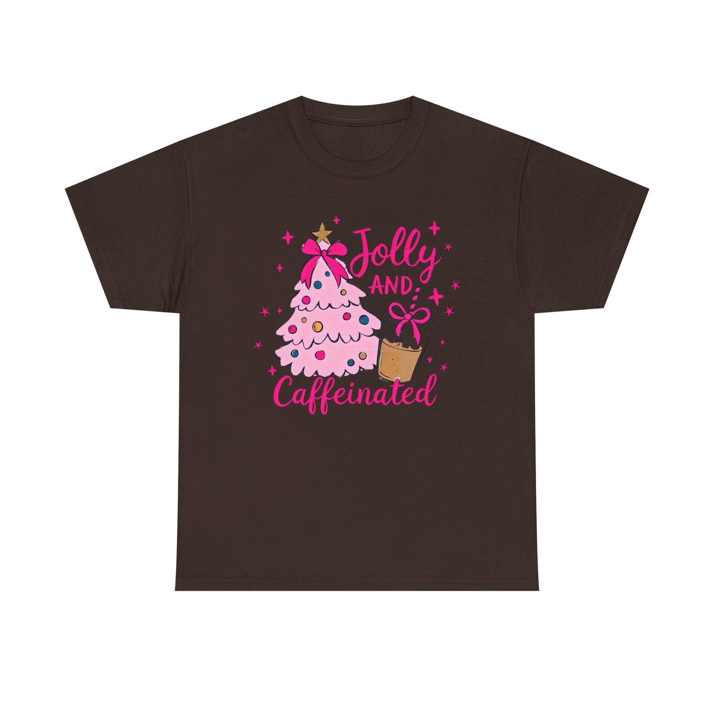 Jolly & Caffeinated Tee, Christmas Gift, Holiday Shirt, Festive Apparel, Unisex Cotton Tee, Fun Holiday Style