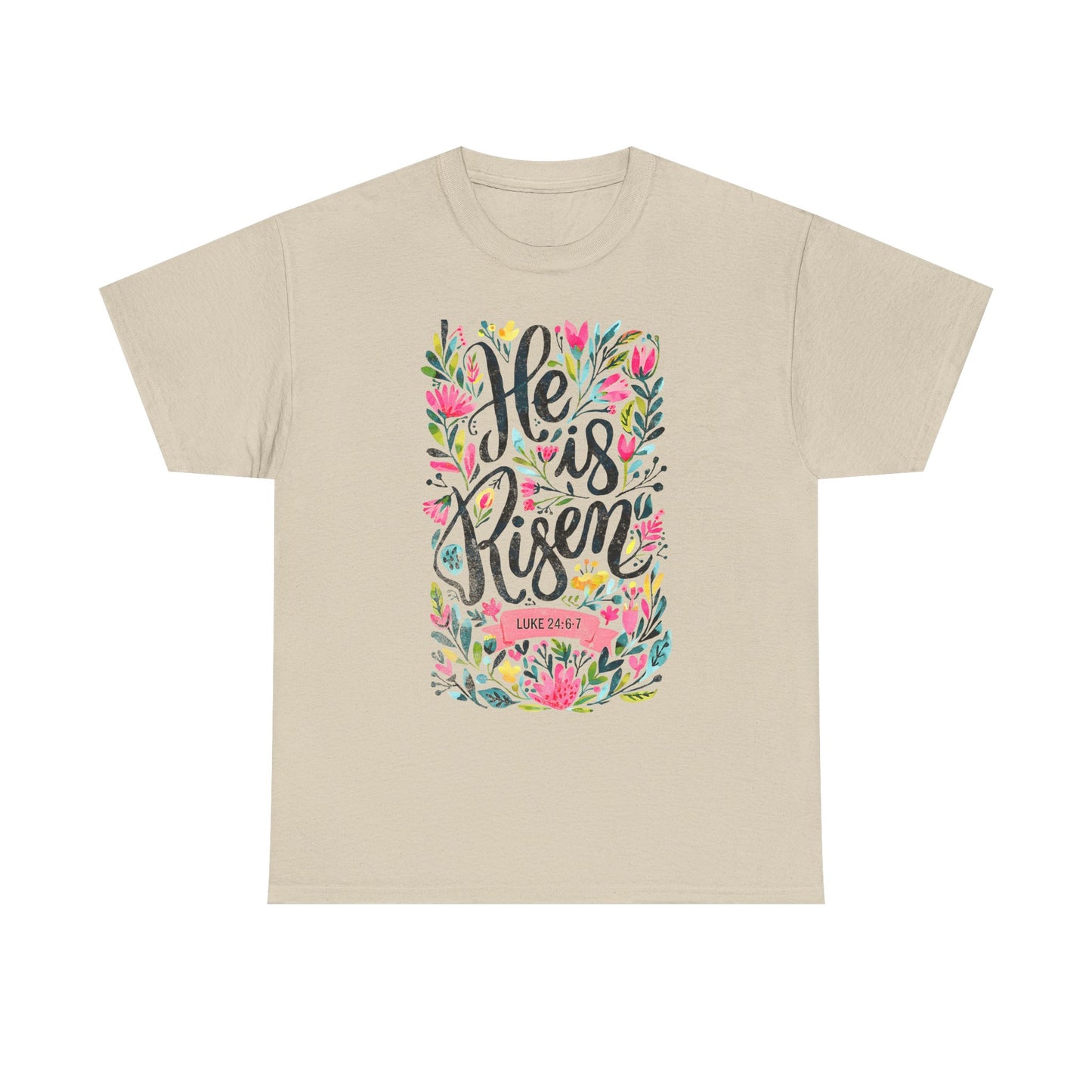 He Is Risen Floral Tee — Easter Christian Faith Shirt