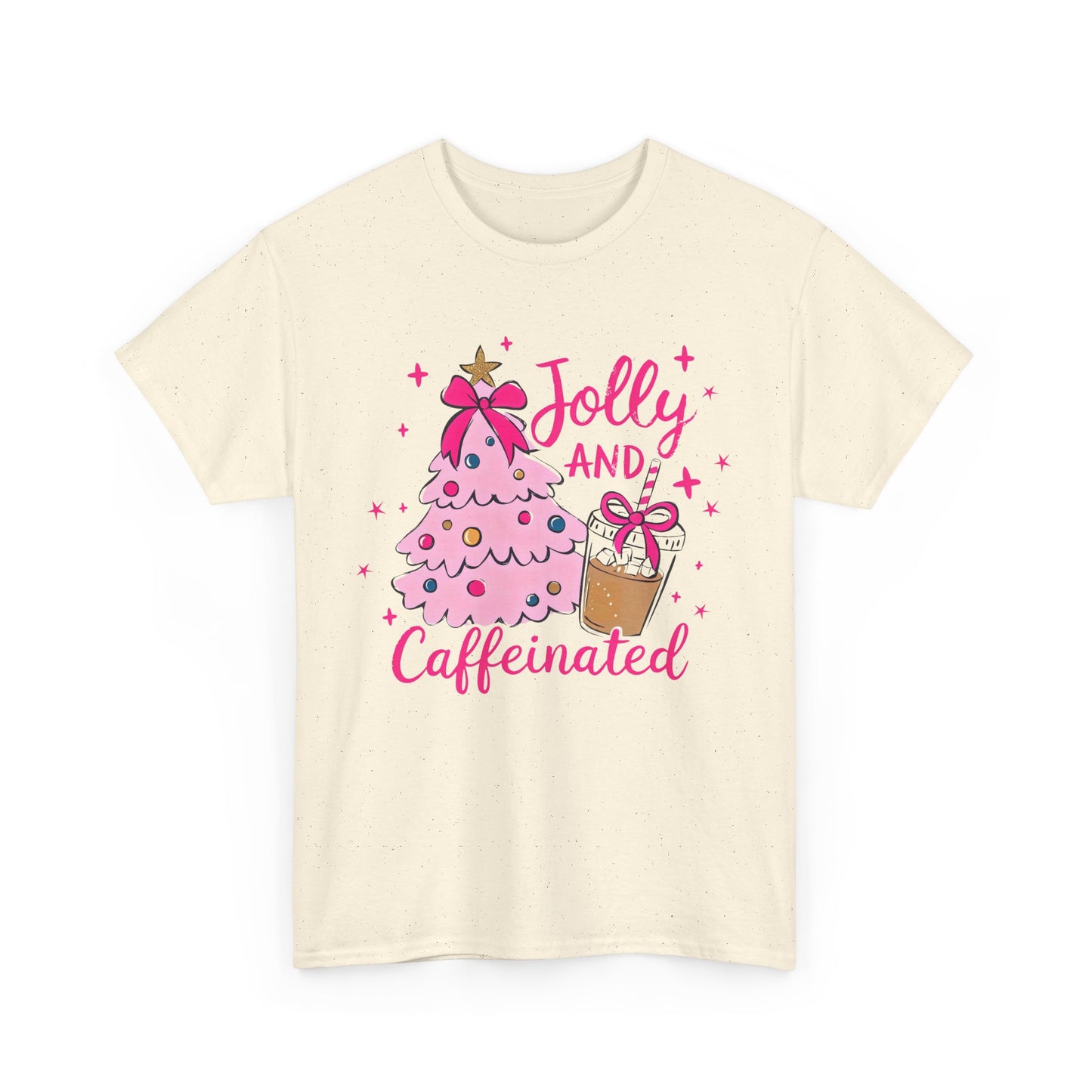Jolly & Caffeinated Tee, Christmas Gift, Holiday Shirt, Festive Apparel, Unisex Cotton Tee, Fun Holiday Style