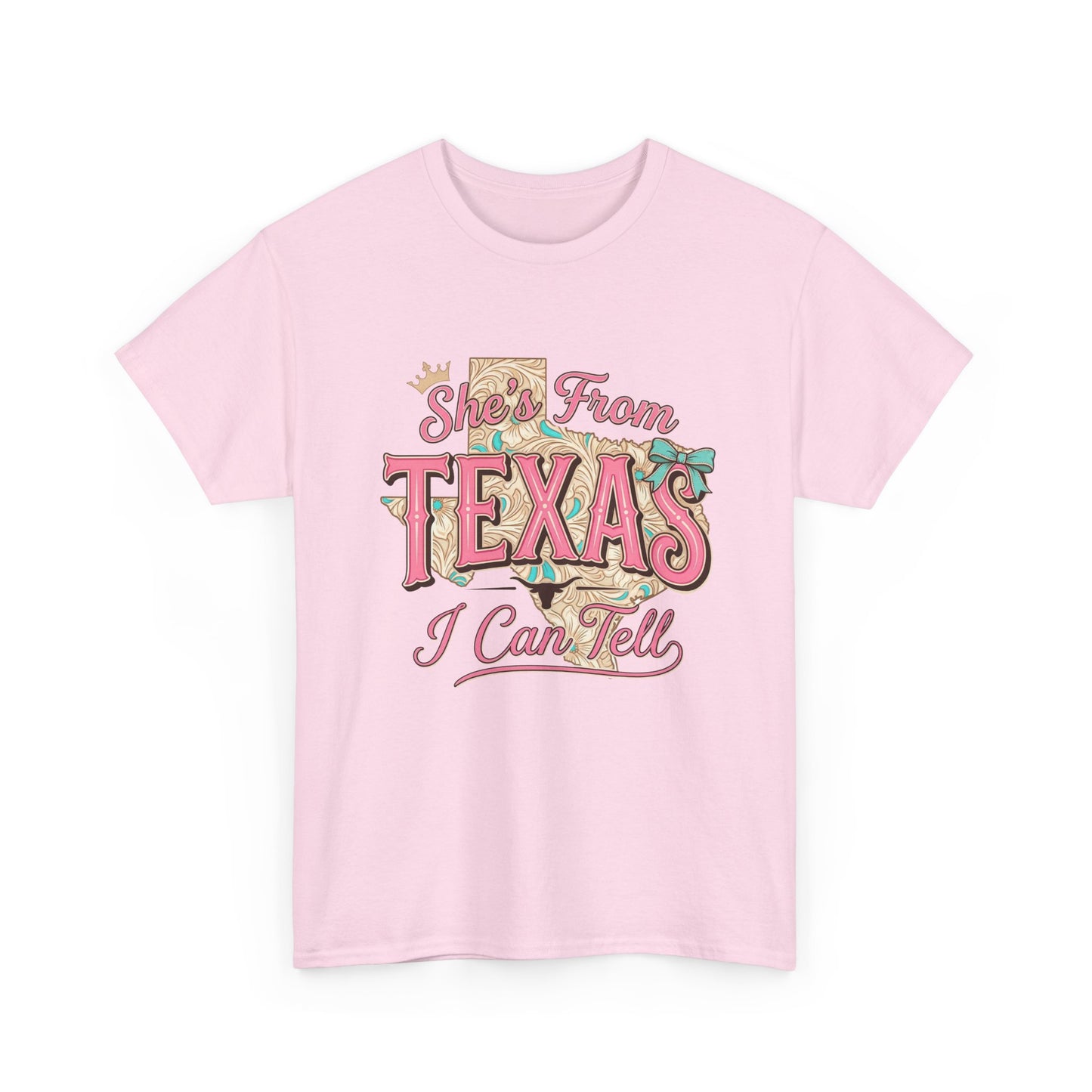 Texas I Can Tell T-Shirt - Retro Pink "She's From Texas" Graphic Tee