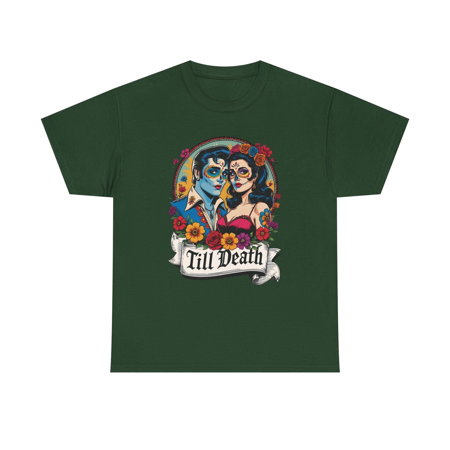 Till Death Unisex Heavy Cotton Tee, Casual Graphic T-Shirt, Gothic Style Shirt, Couples Gift, Halloween Apparel, Everyday Wear