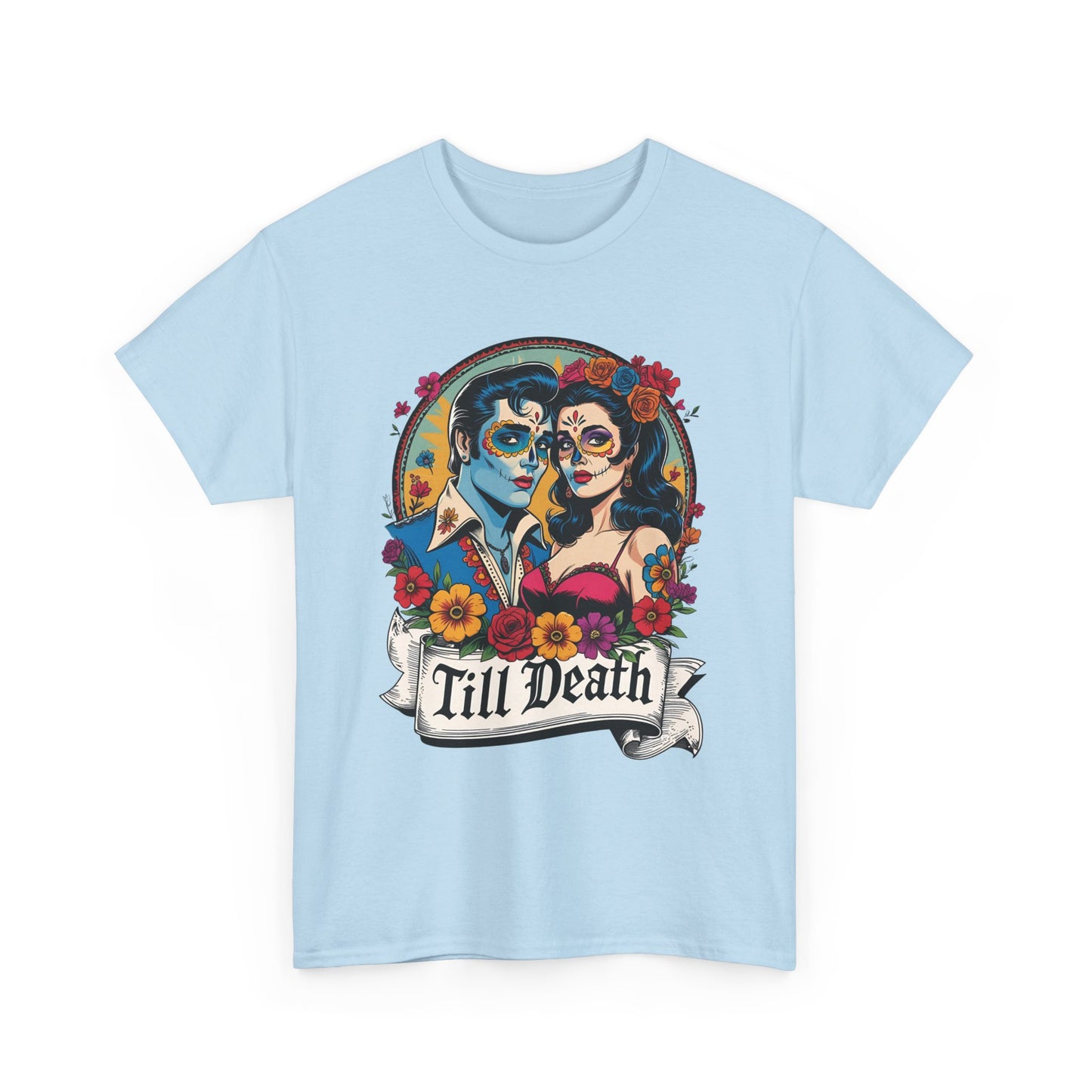 Till Death Unisex Heavy Cotton Tee, Casual Graphic T-Shirt, Gothic Style Shirt, Couples Gift, Halloween Apparel, Everyday Wear