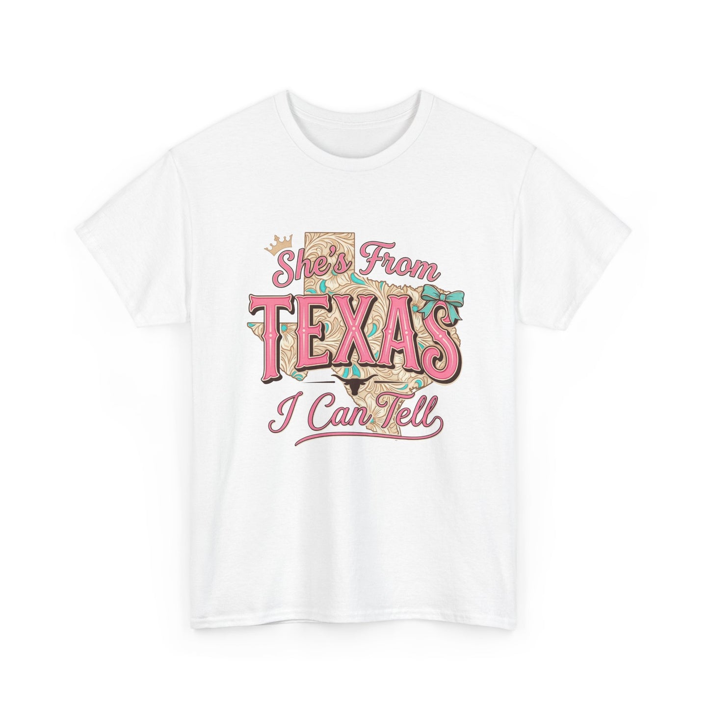 Texas I Can Tell T-Shirt - Retro Pink "She's From Texas" Graphic Tee