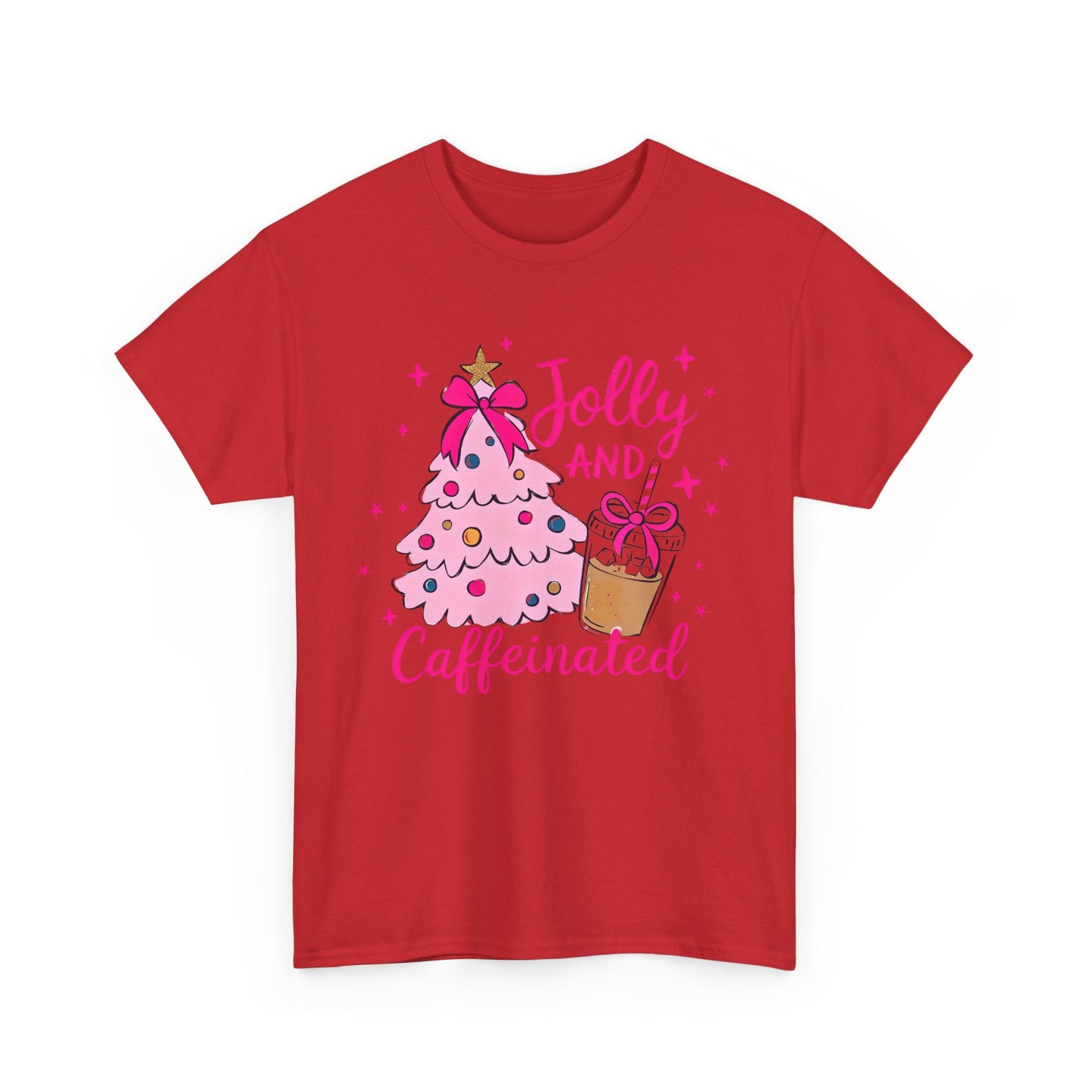 Jolly & Caffeinated Tee, Christmas Gift, Holiday Shirt, Festive Apparel, Unisex Cotton Tee, Fun Holiday Style