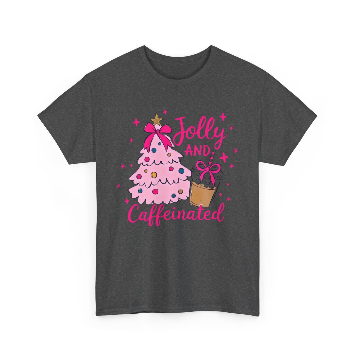 Jolly & Caffeinated Tee, Christmas Gift, Holiday Shirt, Festive Apparel, Unisex Cotton Tee, Fun Holiday Style