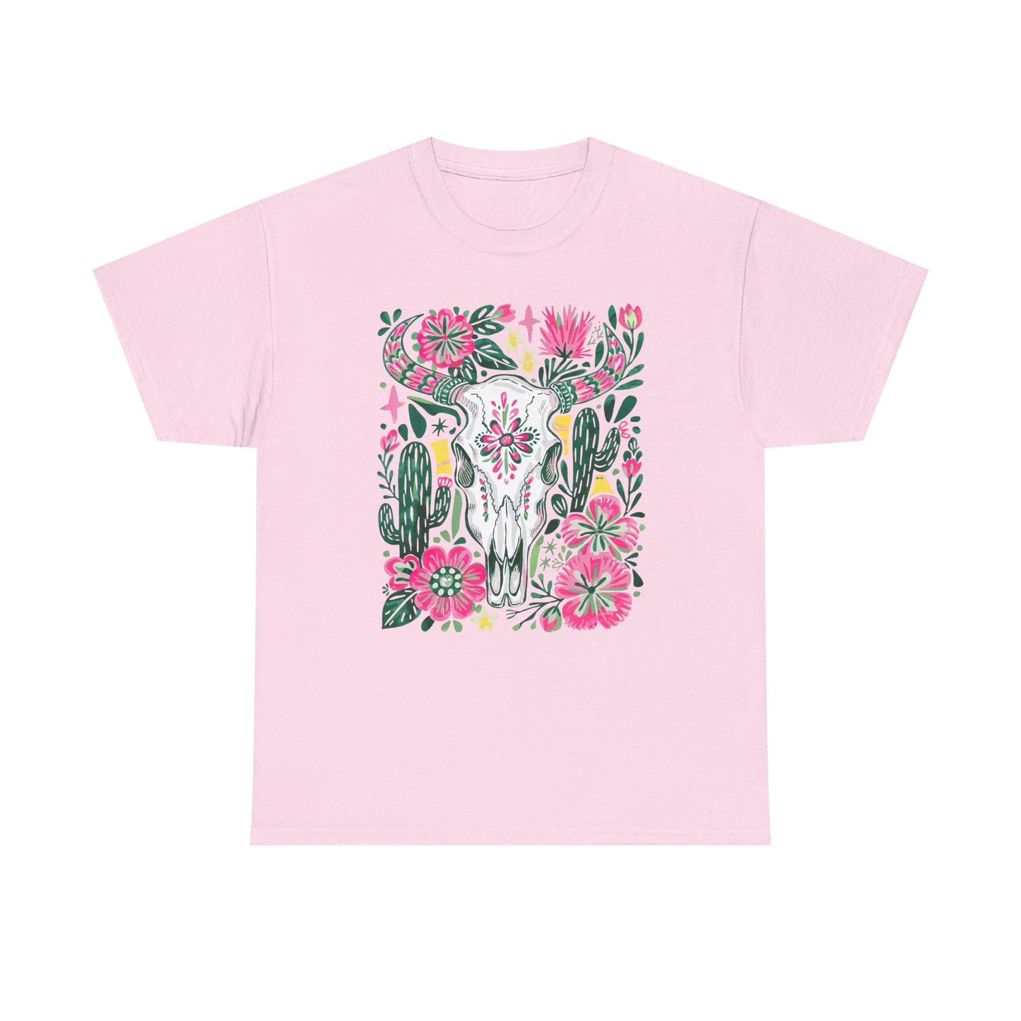 Floral Southwest Skull Tee - Pink Cactus & Wildflower Graphic Shirt
