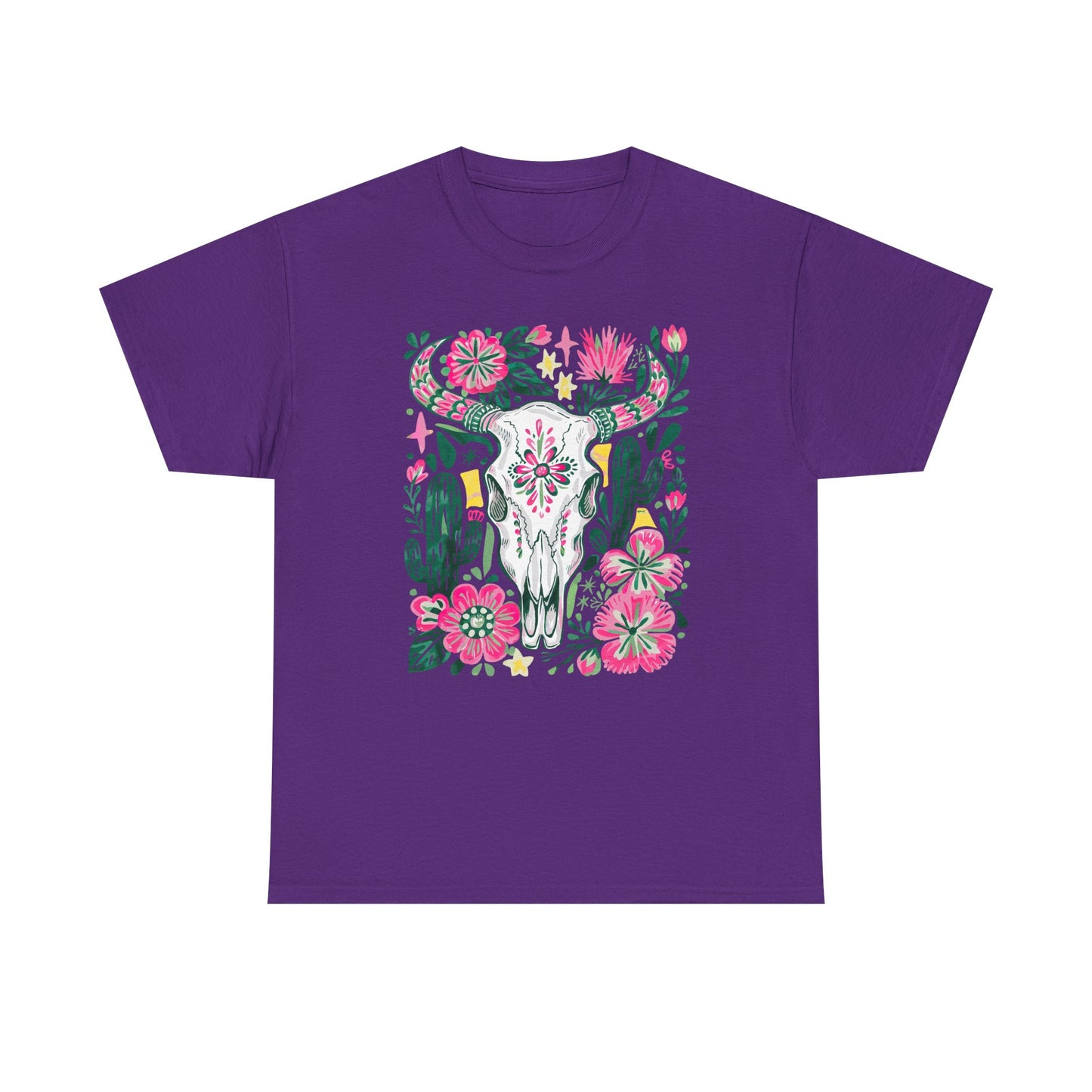 Floral Southwest Skull Tee - Pink Cactus & Wildflower Graphic Shirt