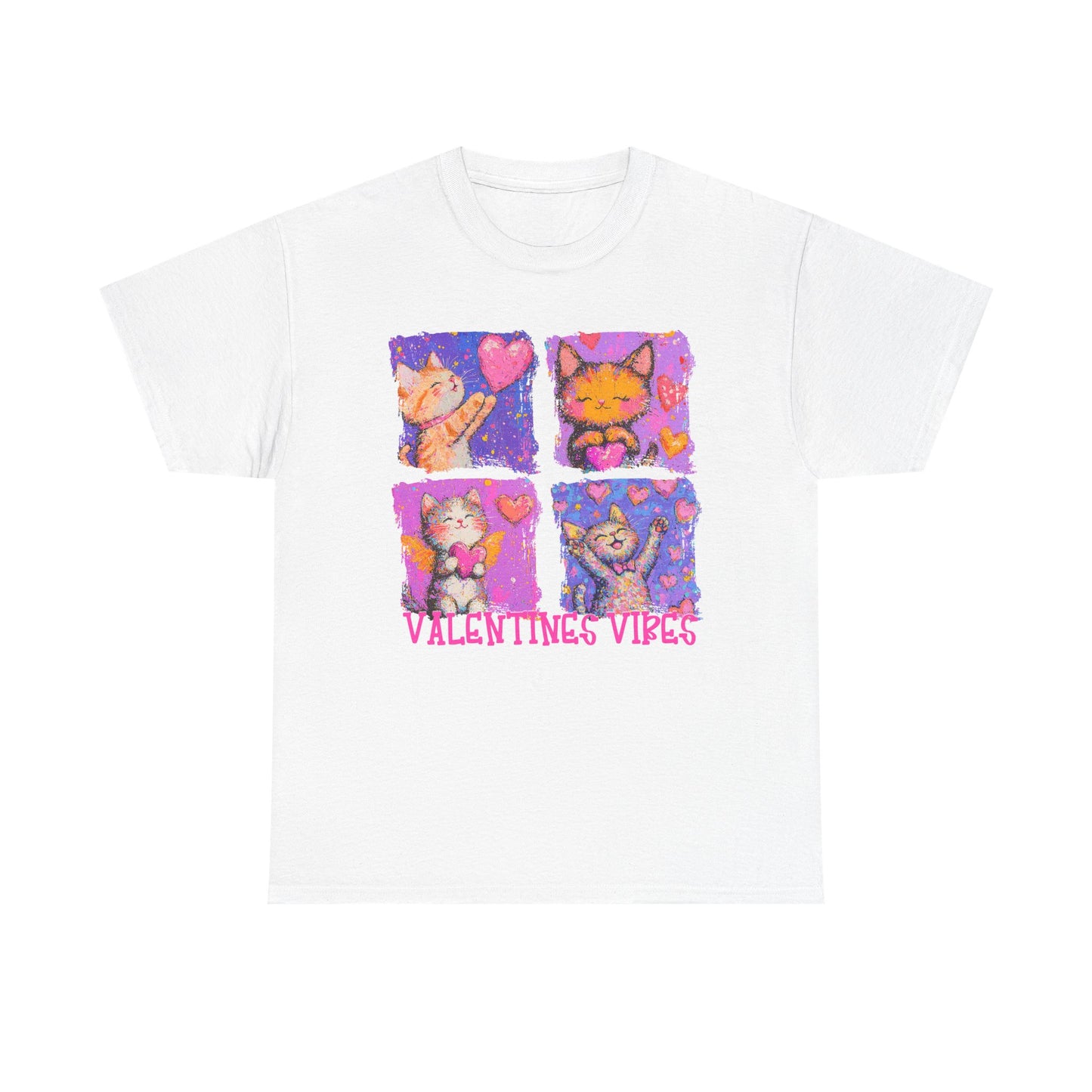 Valentine's Vibes Unisex Heavy Cotton Tee - Cute Cat Graphic T-Shirt
