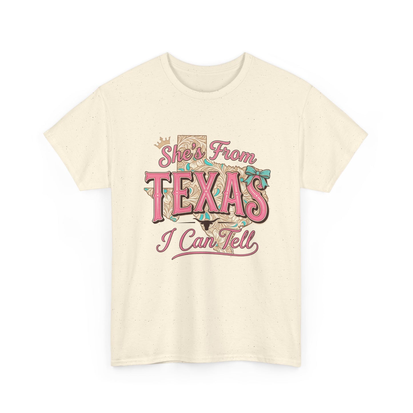 Texas I Can Tell T-Shirt - Retro Pink "She's From Texas" Graphic Tee