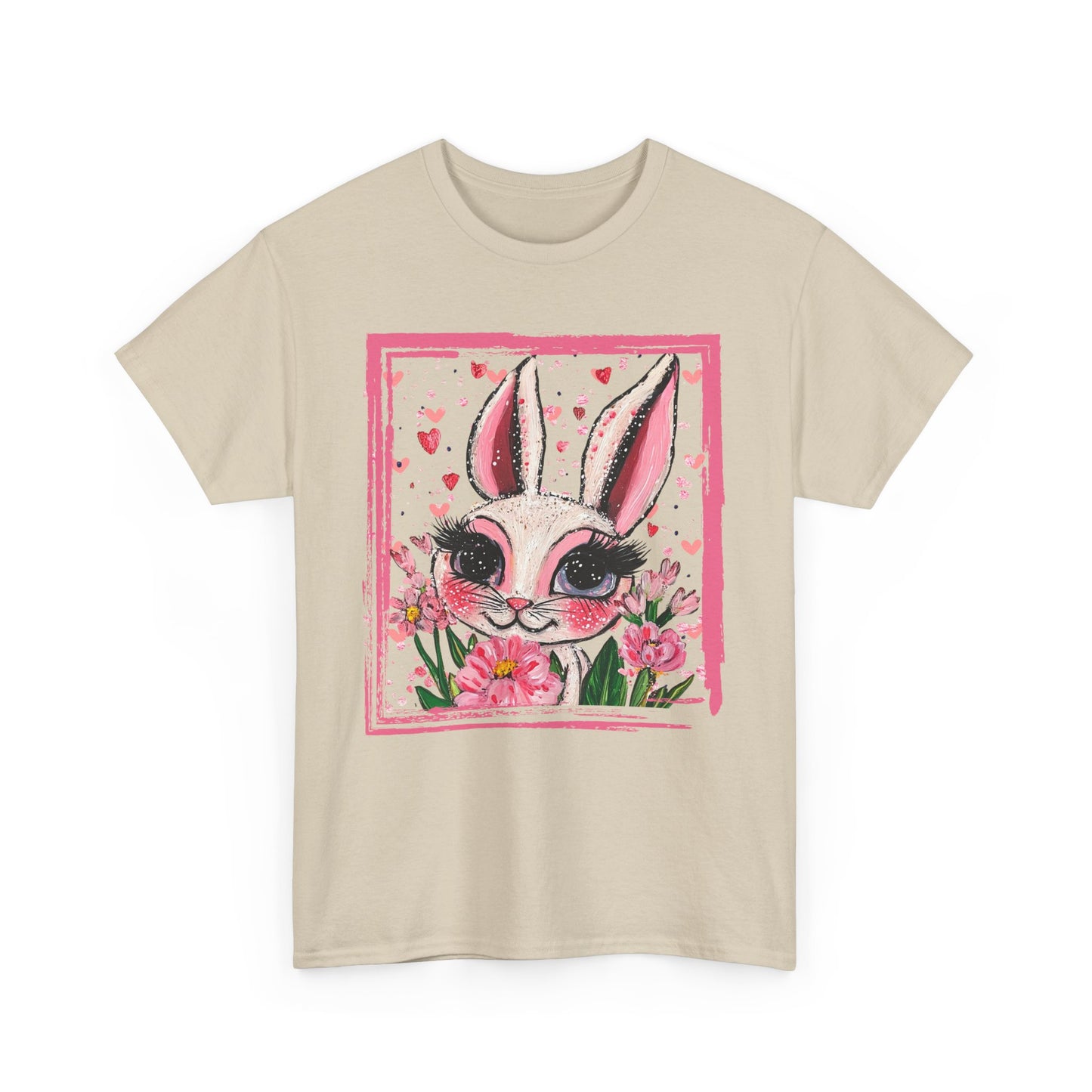 Easter Bunny Unisex Tee with Tulips and Flowers
