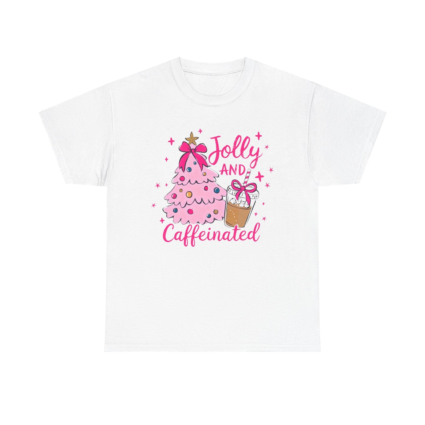 Jolly & Caffeinated Tee, Christmas Gift, Holiday Shirt, Festive Apparel, Unisex Cotton Tee, Fun Holiday Style