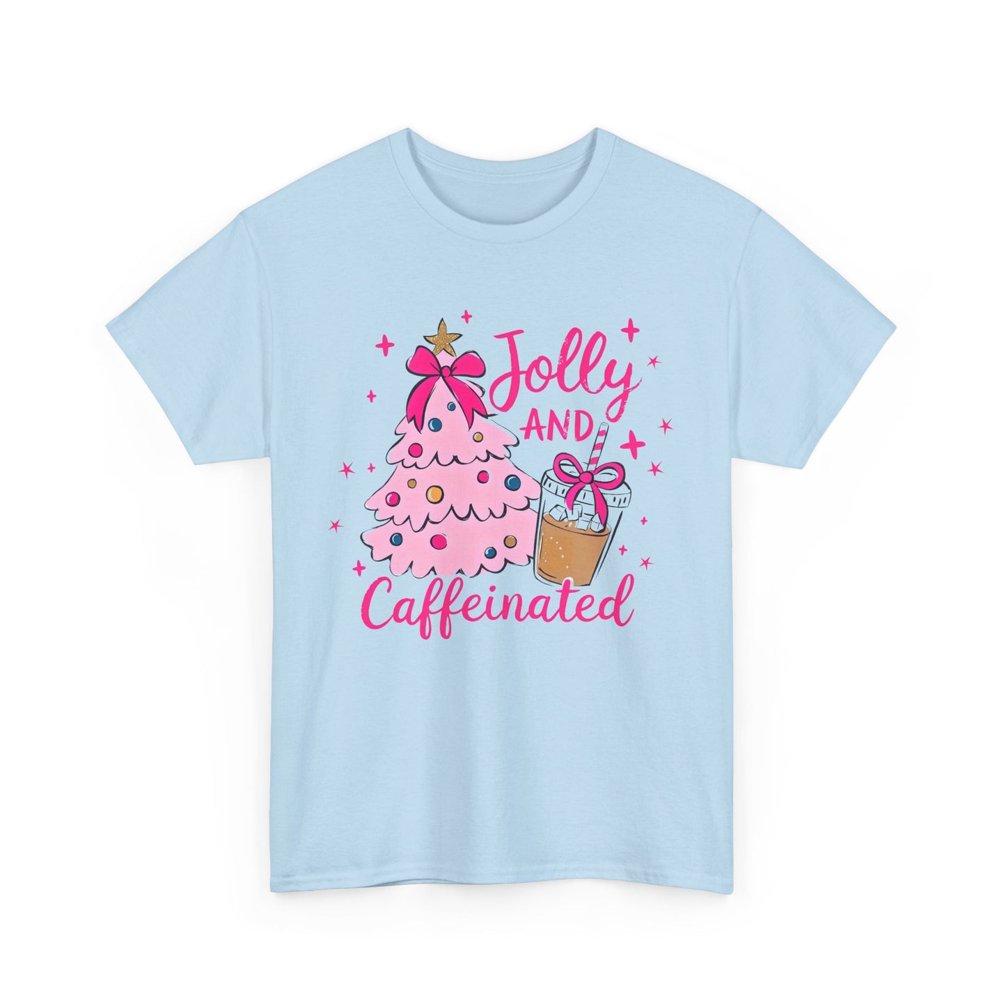 Jolly & Caffeinated Tee, Christmas Gift, Holiday Shirt, Festive Apparel, Unisex Cotton Tee, Fun Holiday Style