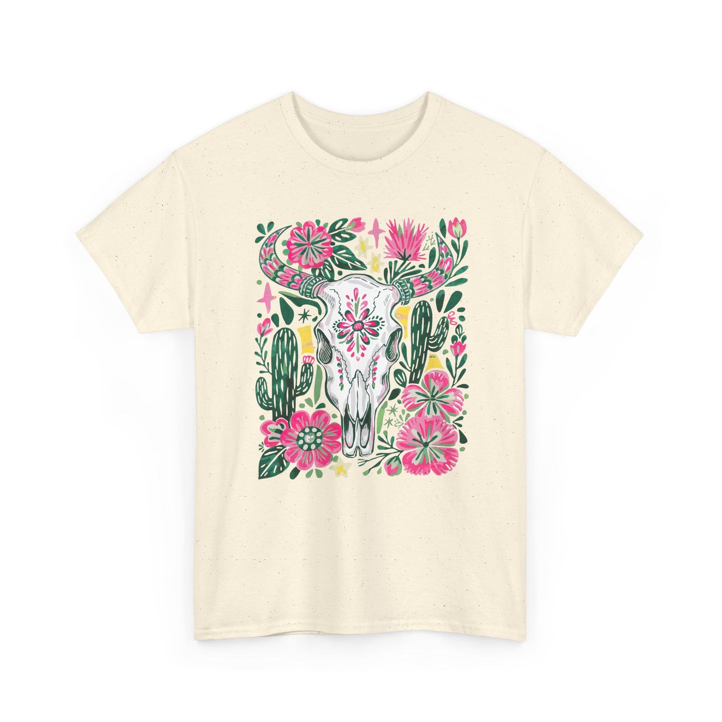 Floral Southwest Skull Tee - Pink Cactus & Wildflower Graphic Shirt