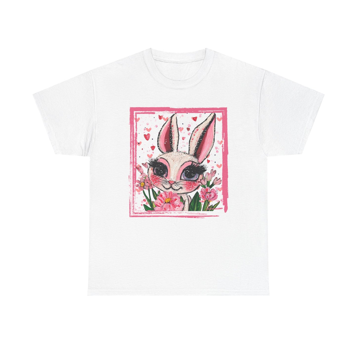 Easter Bunny Unisex Tee with Tulips and Flowers