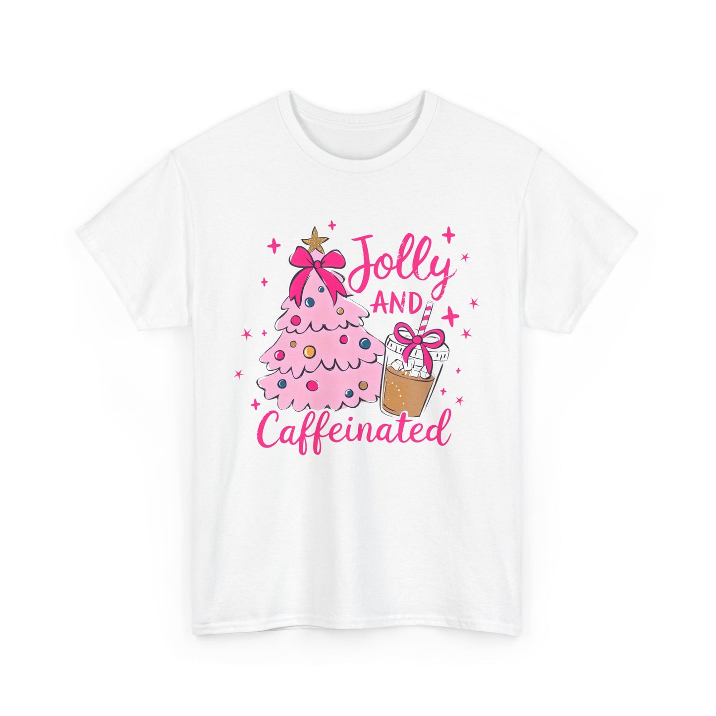 Jolly & Caffeinated Tee, Christmas Gift, Holiday Shirt, Festive Apparel, Unisex Cotton Tee, Fun Holiday Style
