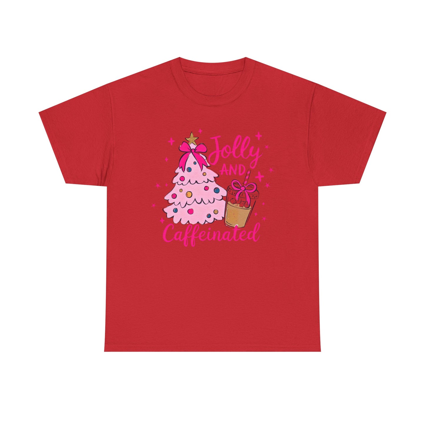 Jolly & Caffeinated Tee, Christmas Gift, Holiday Shirt, Festive Apparel, Unisex Cotton Tee, Fun Holiday Style