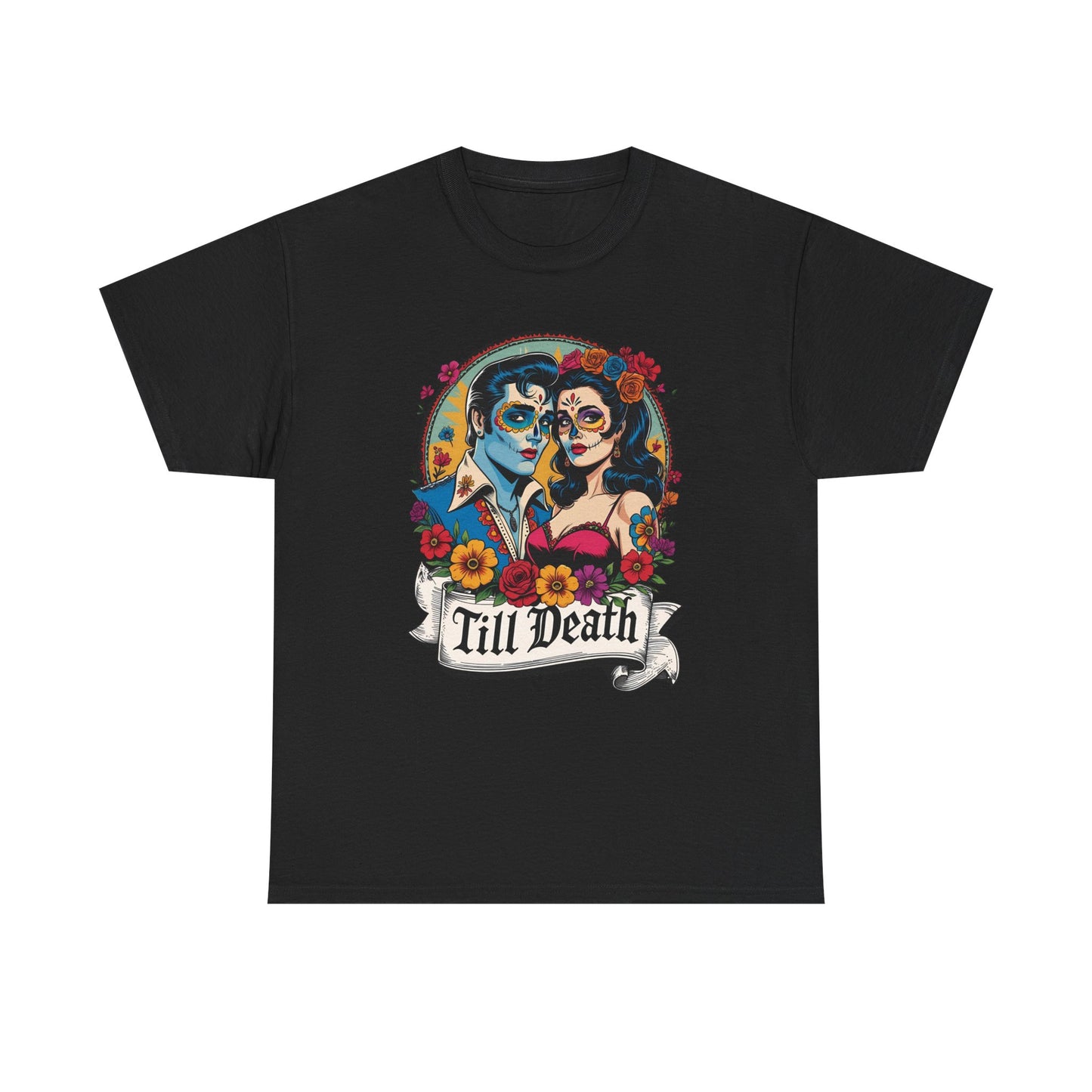 Till Death Unisex Heavy Cotton Tee, Casual Graphic T-Shirt, Gothic Style Shirt, Couples Gift, Halloween Apparel, Everyday Wear