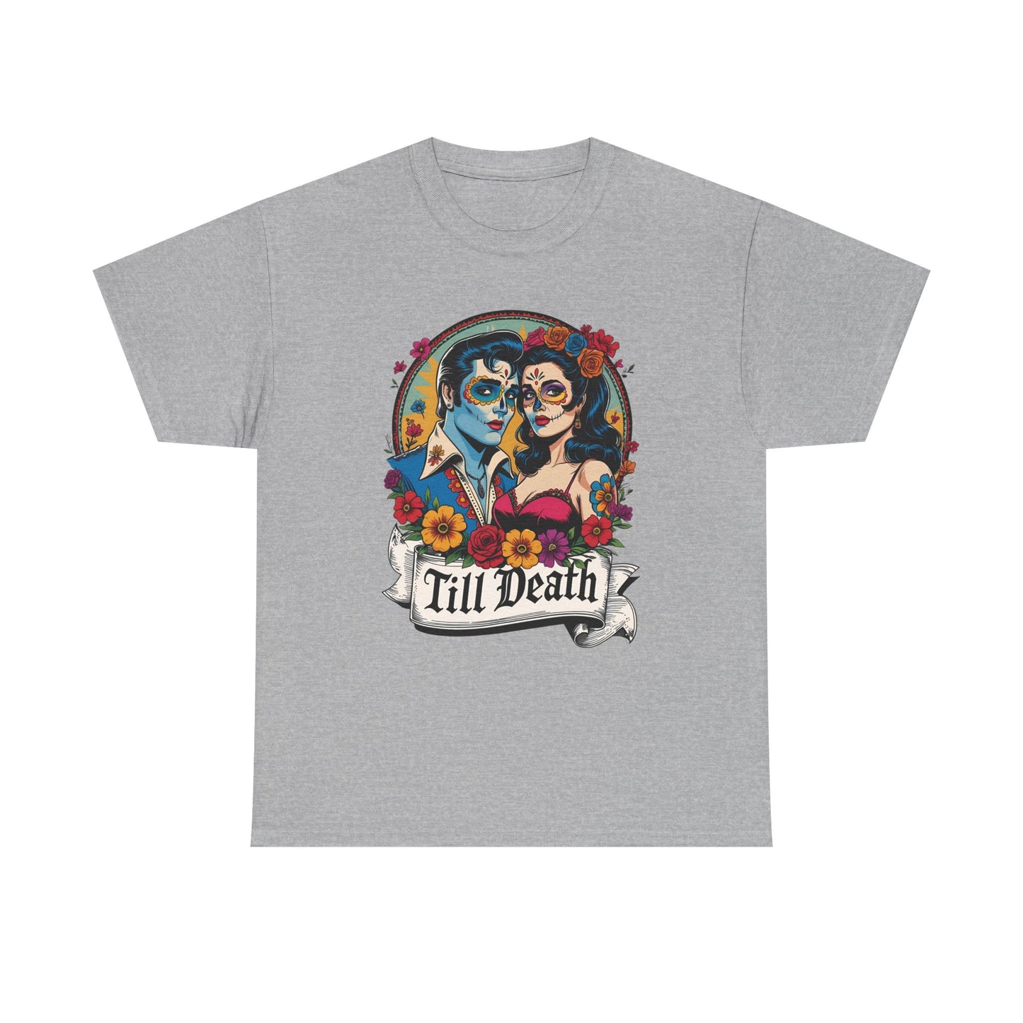 Till Death Unisex Heavy Cotton Tee, Casual Graphic T-Shirt, Gothic Style Shirt, Couples Gift, Halloween Apparel, Everyday Wear