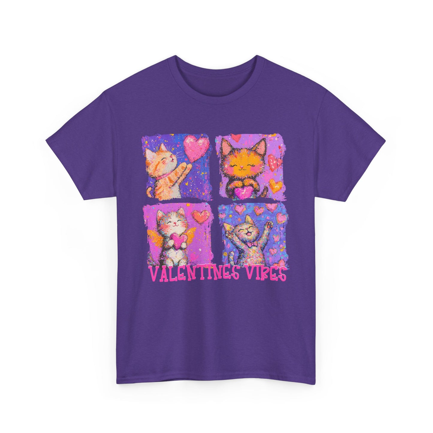 Valentine's Vibes Unisex Heavy Cotton Tee - Cute Cat Graphic T-Shirt