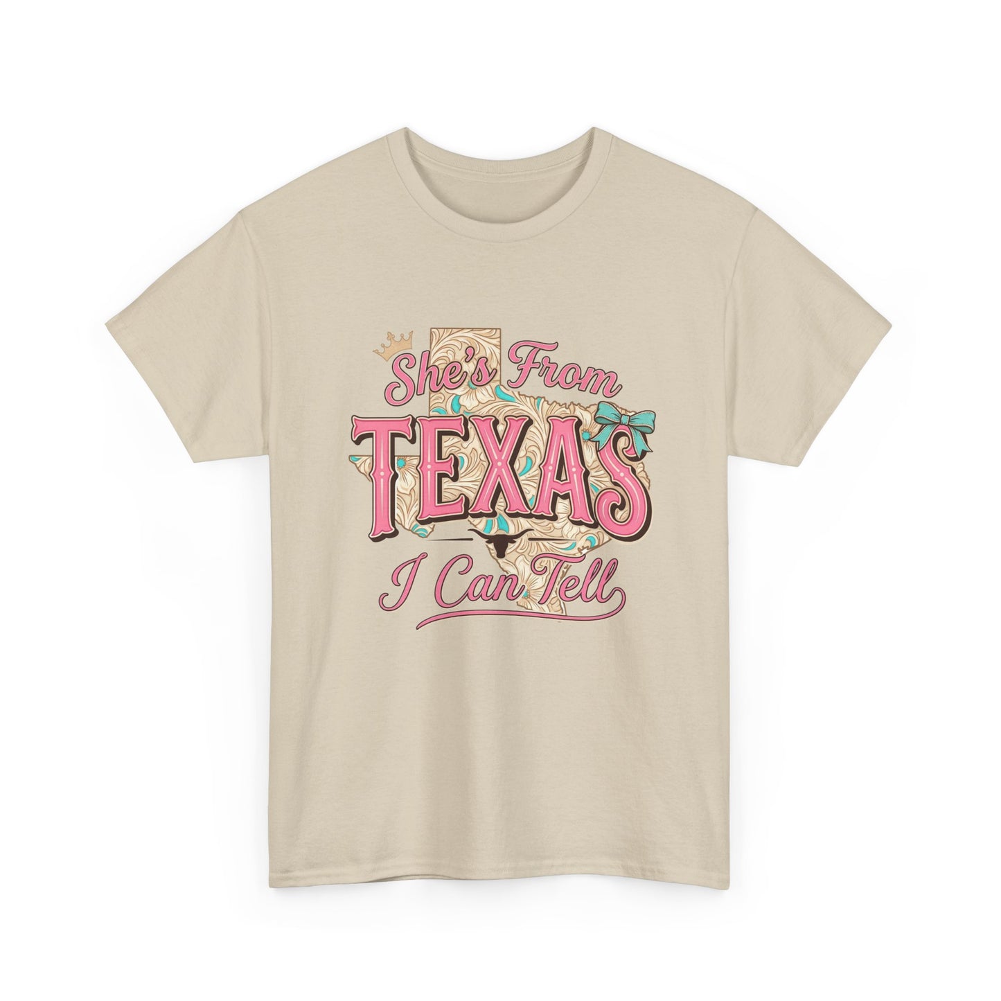 Texas I Can Tell T-Shirt - Retro Pink "She's From Texas" Graphic Tee