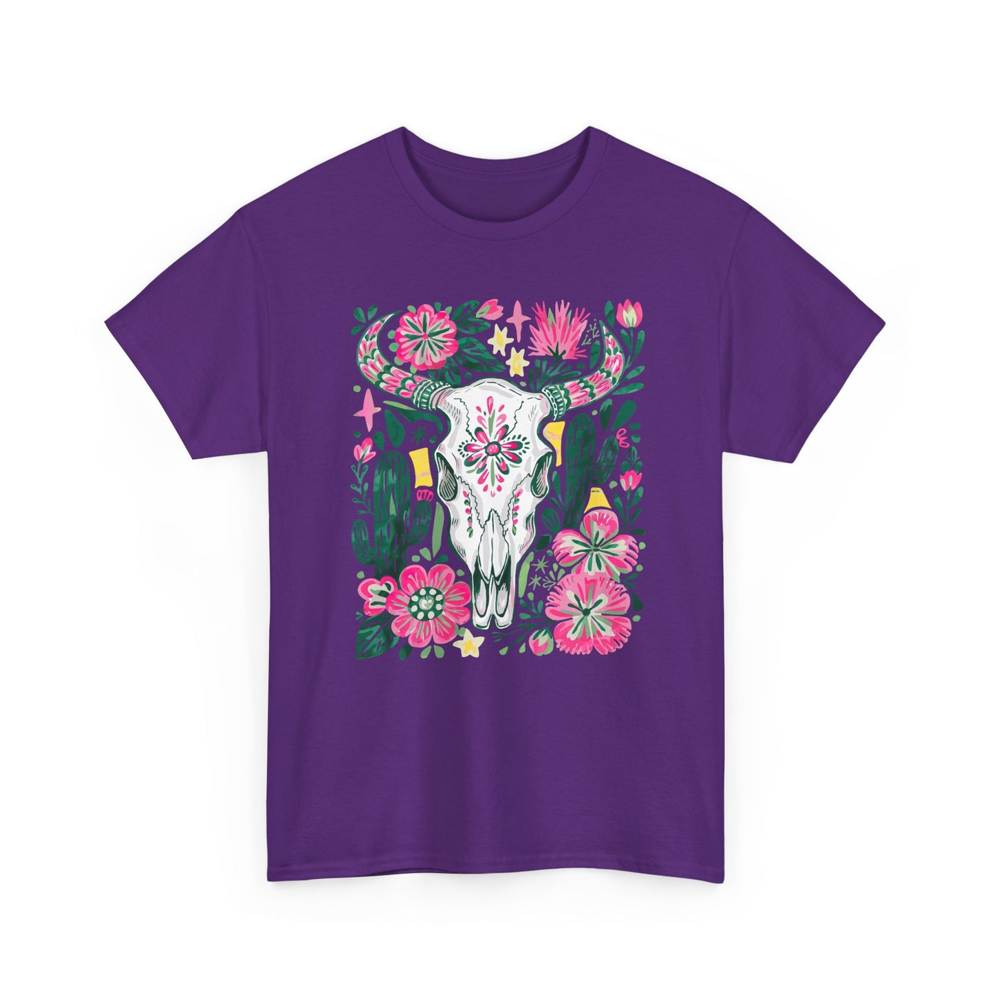 Floral Southwest Skull Tee - Pink Cactus & Wildflower Graphic Shirt