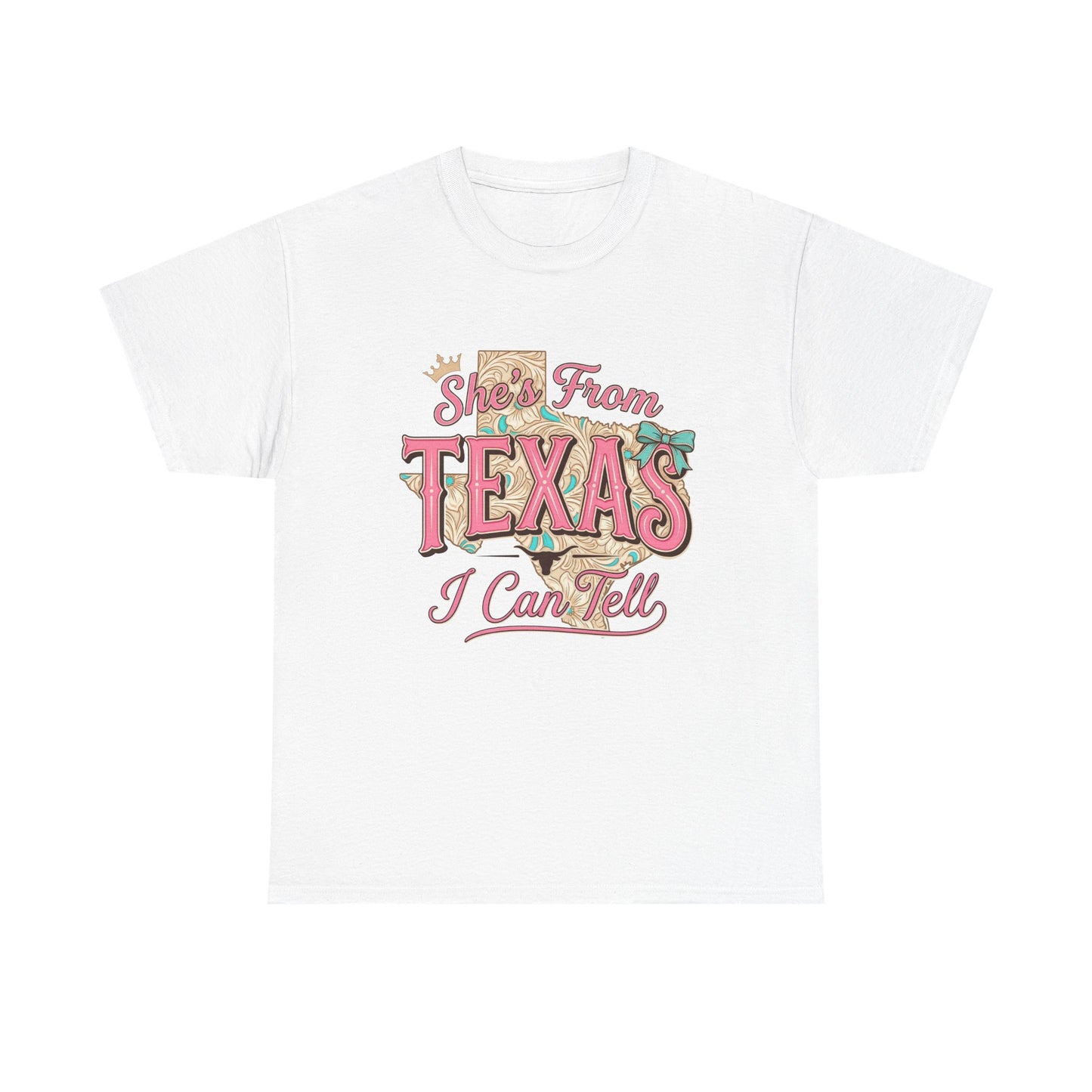 Texas I Can Tell T-Shirt - Retro Pink "She's From Texas" Graphic Tee