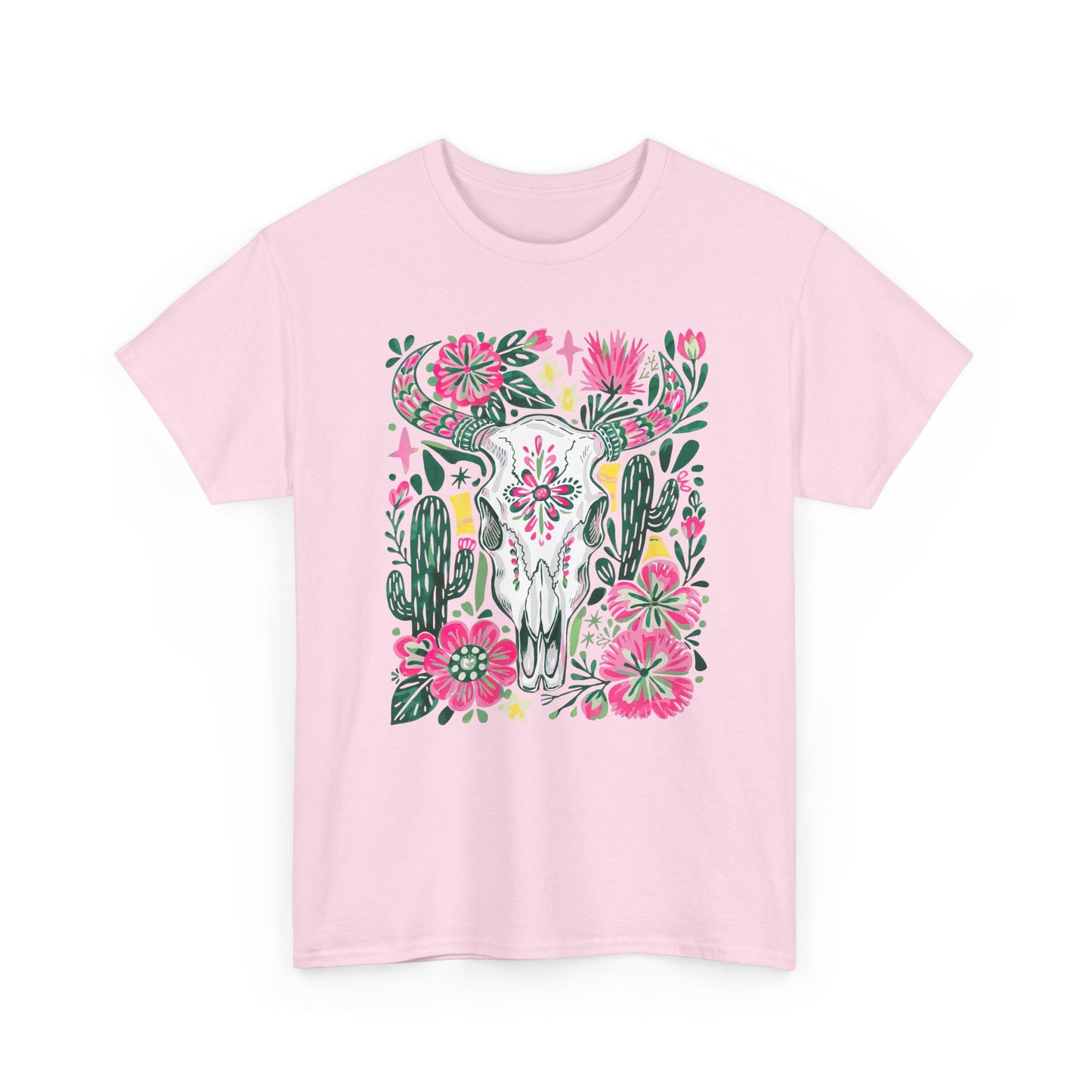 Floral Southwest Skull Tee - Pink Cactus & Wildflower Graphic Shirt