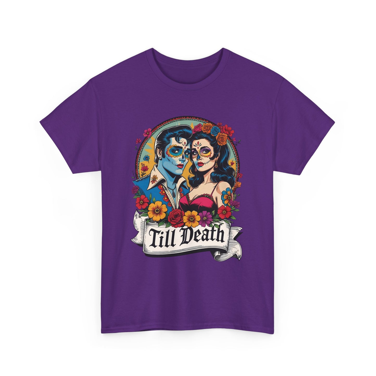 Till Death Unisex Heavy Cotton Tee, Casual Graphic T-Shirt, Gothic Style Shirt, Couples Gift, Halloween Apparel, Everyday Wear
