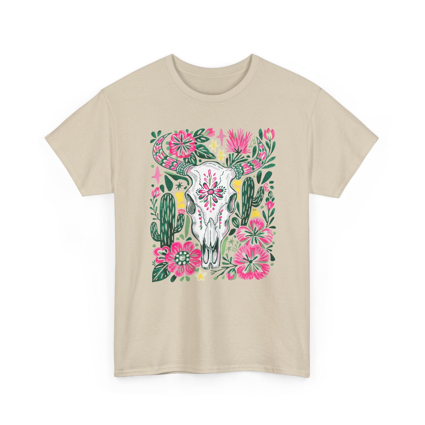 Floral Southwest Skull Tee - Pink Cactus & Wildflower Graphic Shirt